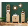 Voir la diapositive 1 : Ensemble Colonnes de rangement salle de bain avec cannage naturel H150cm + H100cm + Meuble sous vasque AMANDINE