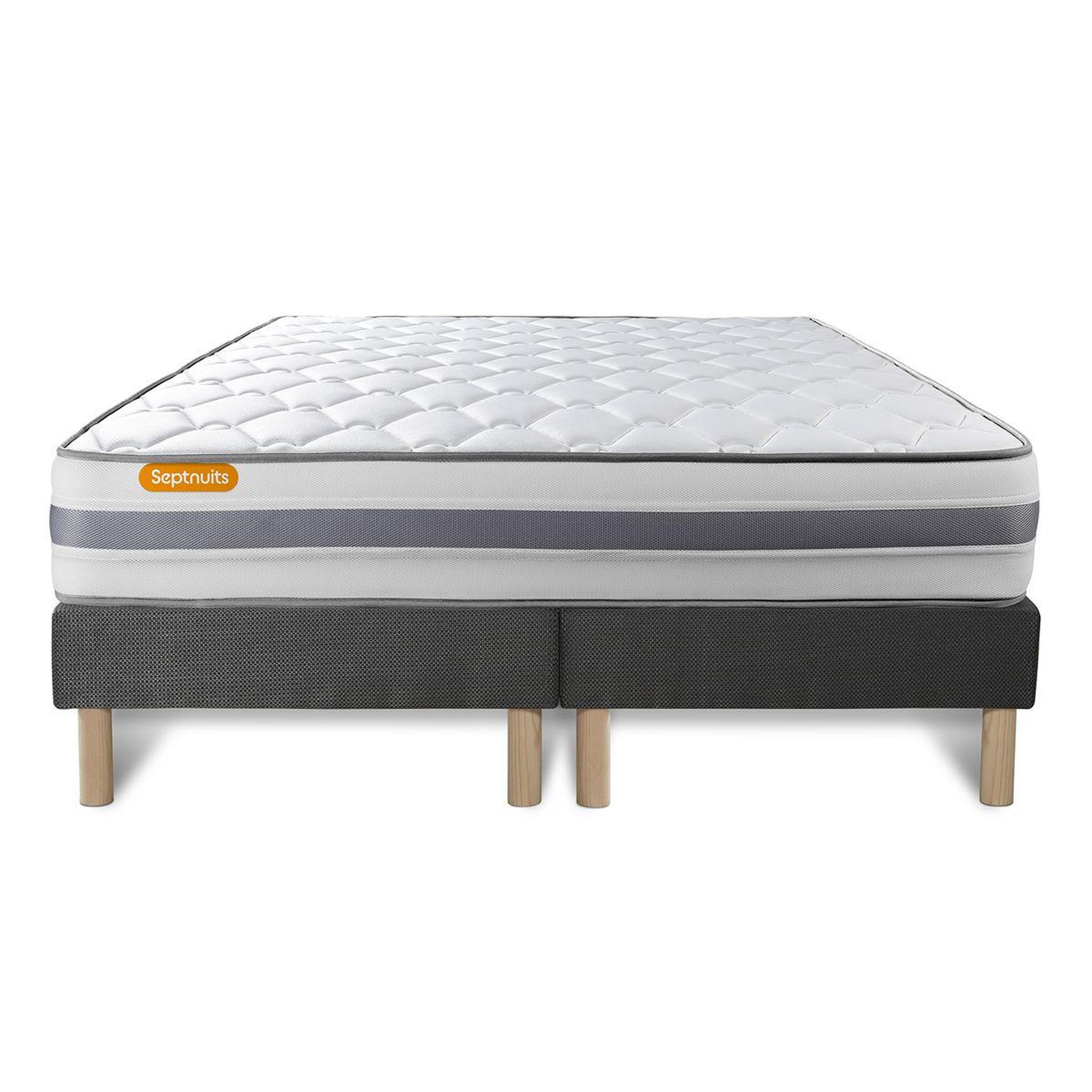 Voir la diapositive 2 : SEPTNUITS Matelas + double sommiers gris Memo Spring Ressorts ensachés 3 zones de confort MAXI épaisseur
