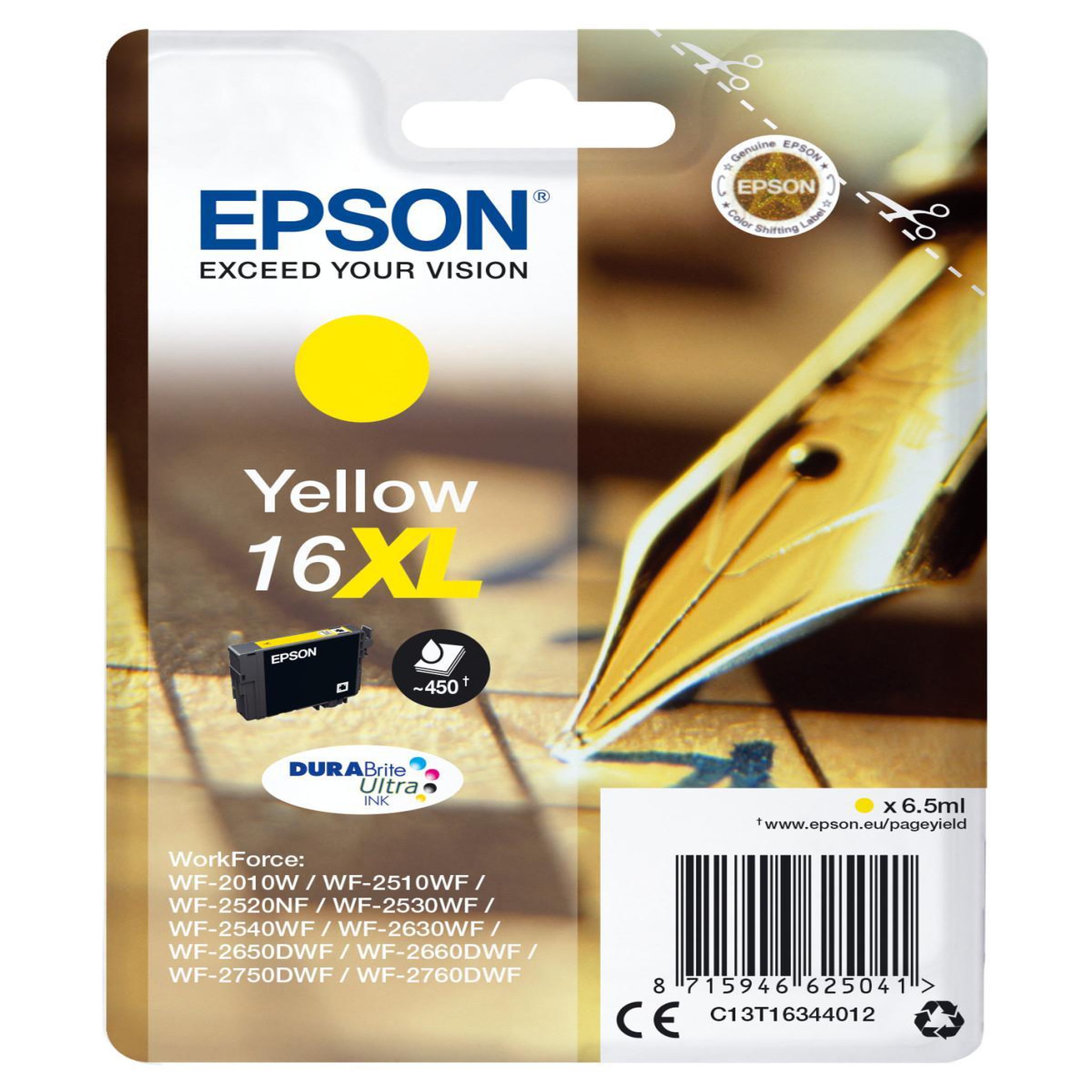 Voir la diapositive 2 : Epson Cartouche d'impression Epson 16XL Jaune DURABrite Ultra