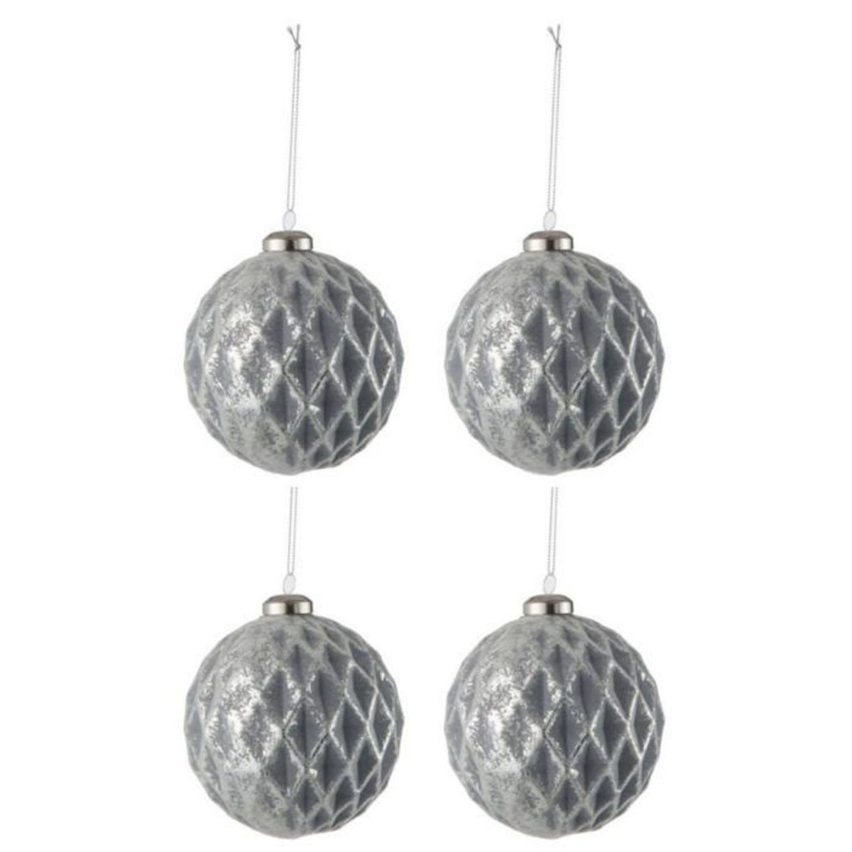 Paris Prix Lot de 4 Boules de Noël  Carreau  10cm Gris