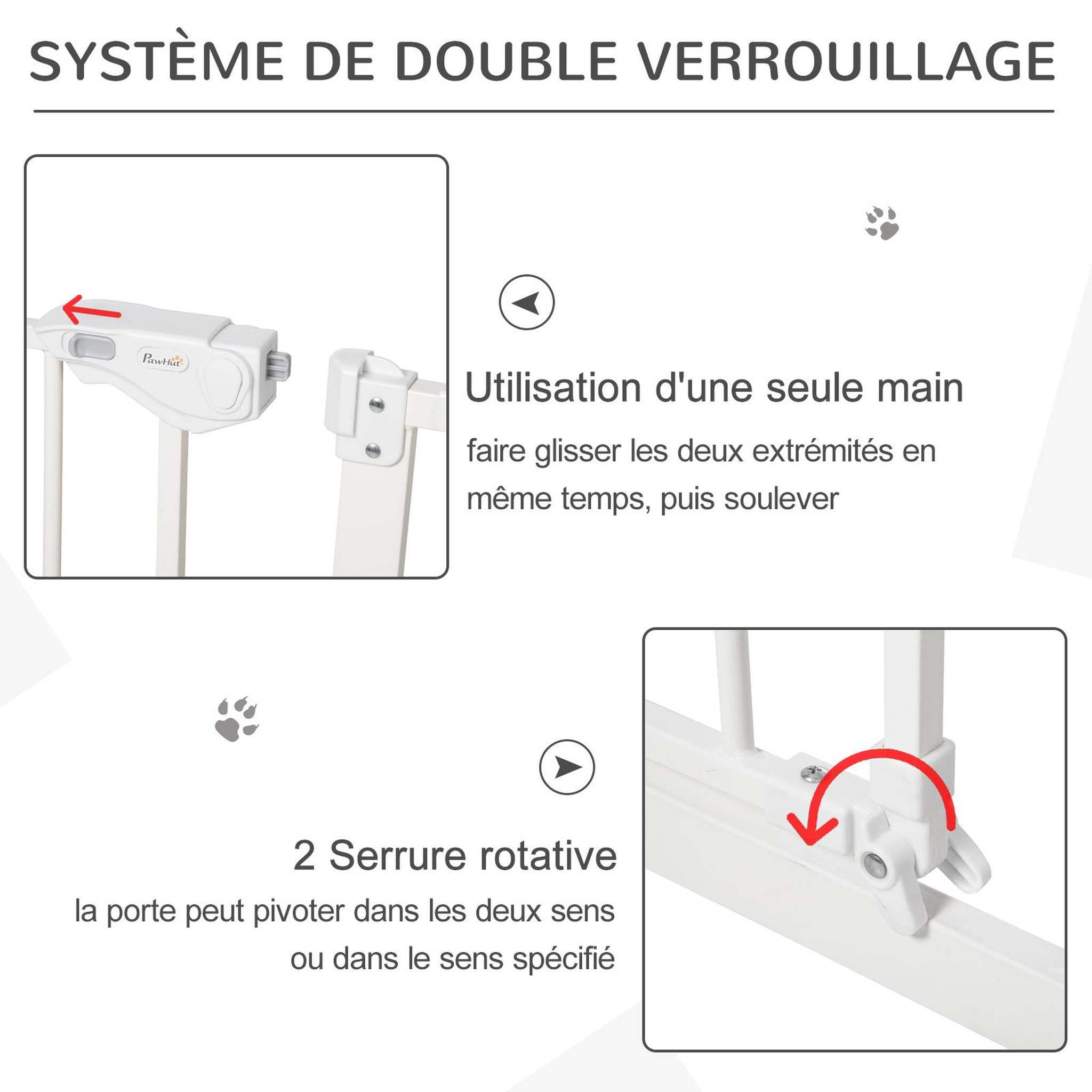 Voir la diapositive 5 : PAWHUT Barrière de sécurité pliable pour chien - 3 panneaux, porte verrouillable - dim. 206l x 120h cm - acier pp blanc