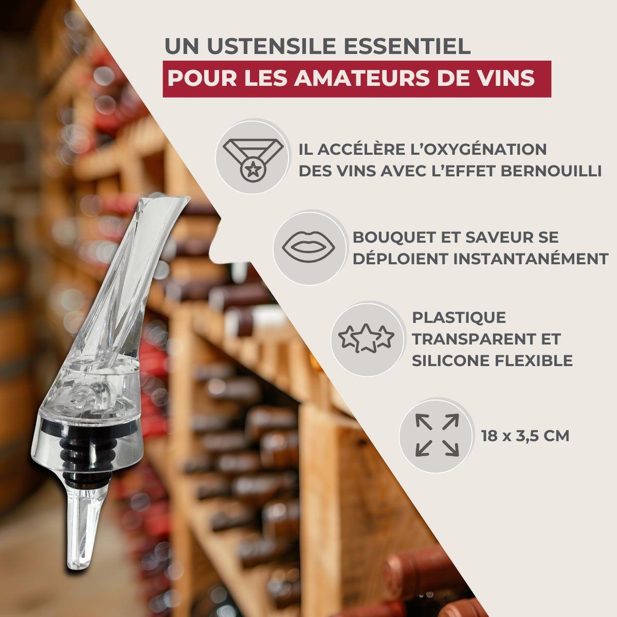 Voir la diapositive 3 : Fackelmann Bouchon verseur et aérateur de vin fackelmann bar concept