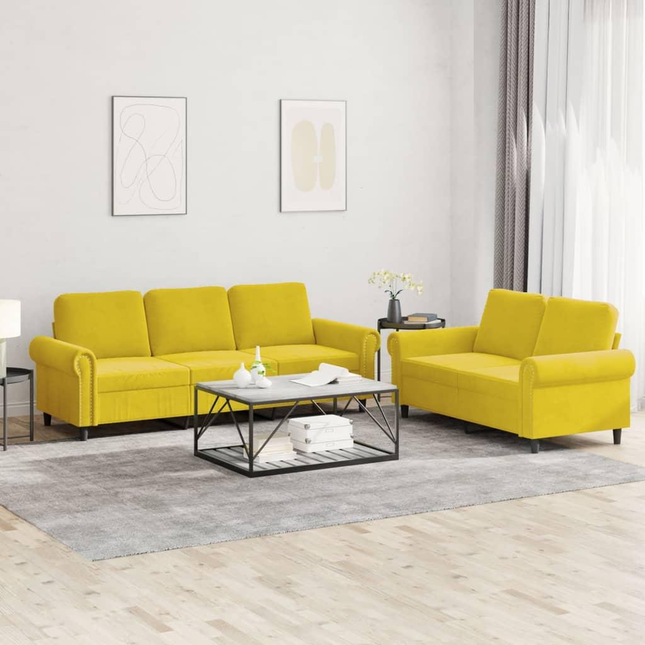 Voir la diapositive 1 : VIDAXL Ensemble de canapes 2 pcs avec coussins Jaune Velours