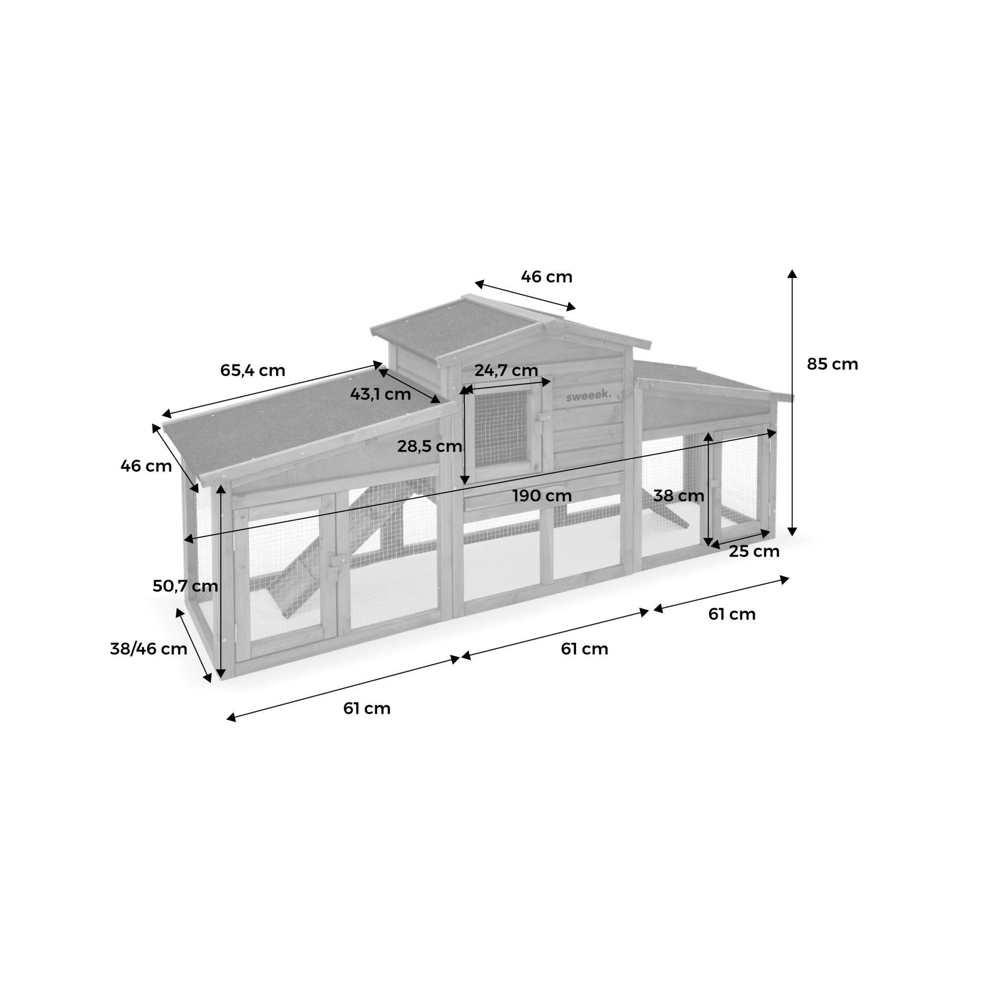 Voir la diapositive 4 : SWEEEK Clapier en bois Angora pour lapin et autres rongeurs. 4 lapins. cage à lapin avec enclos. espace intérieur et extérieur. poulailler