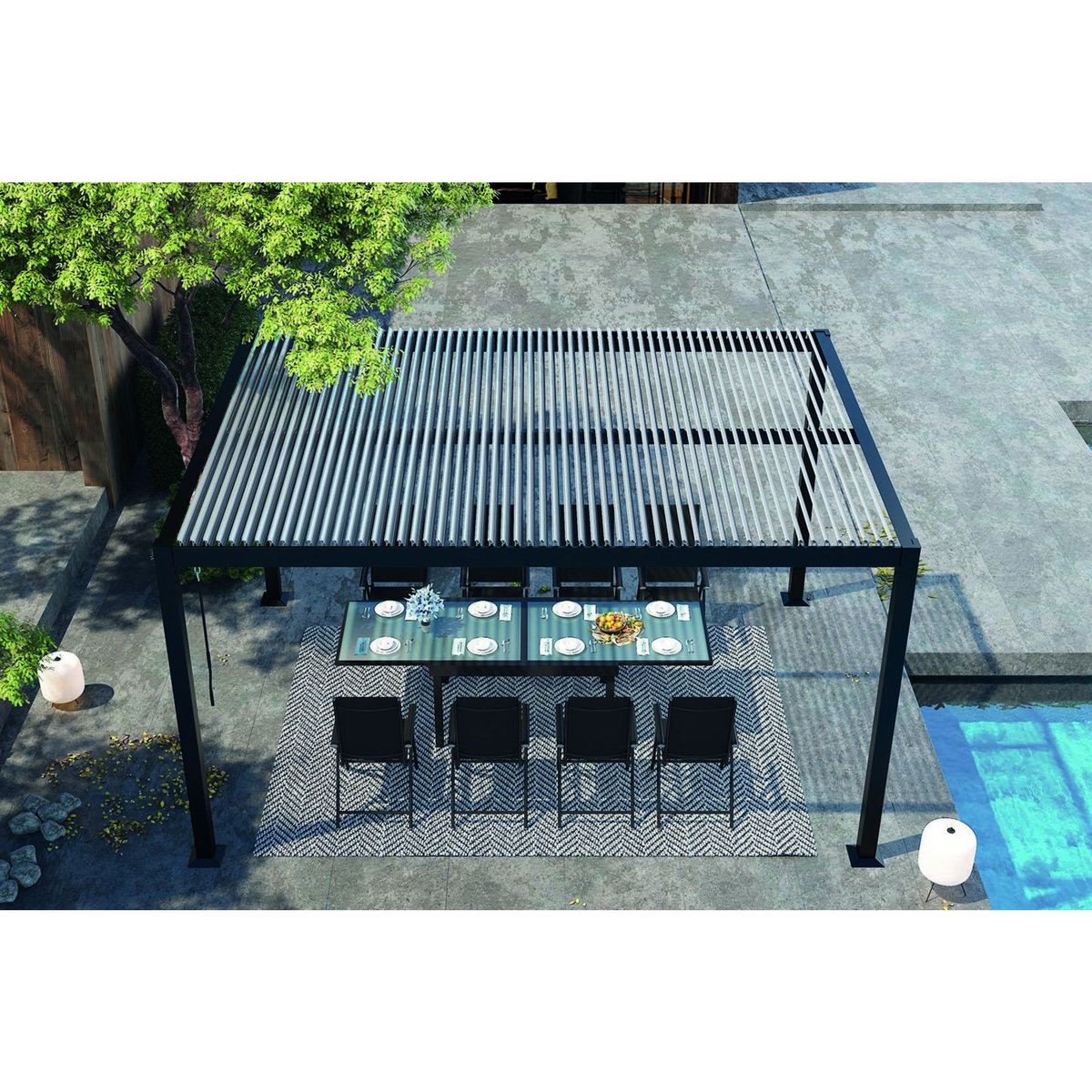 CONCEPT USINE Pergola bioclimatique grise 3x4 m MILOS