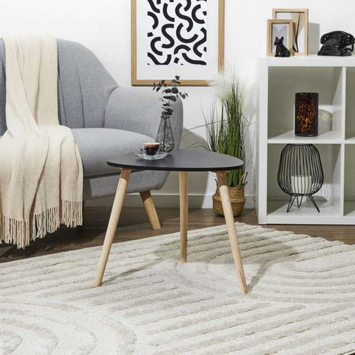 Paris Prix Table d'Appoint Scandinave  Shelly  48cm Noir & Naturel