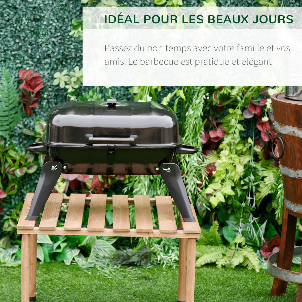 OUTSUNNY Barbecue au charbon de bois BBQ grill portable et pliable avec couvercle dim. 59 x 43 x 39 cm noir