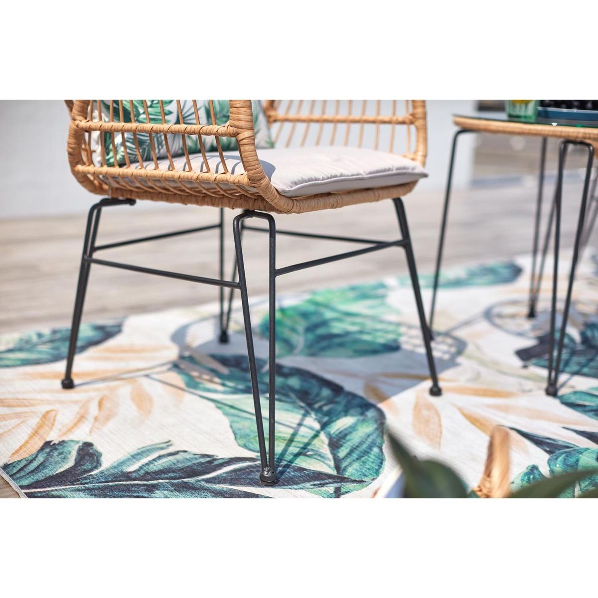 CONCEPT USINE Salon de balcon rotin beige & fer GALICIA