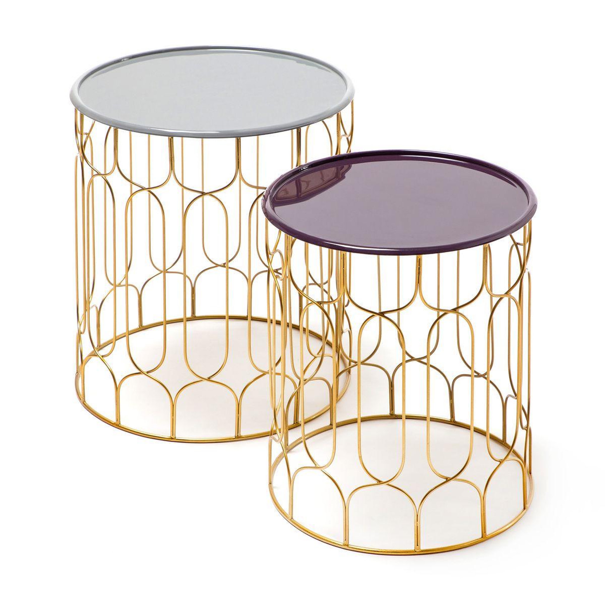 Voir la diapositive 1 : Paris Prix Lot de 2 tables d'appoint déco  timba  49cm gris & prune