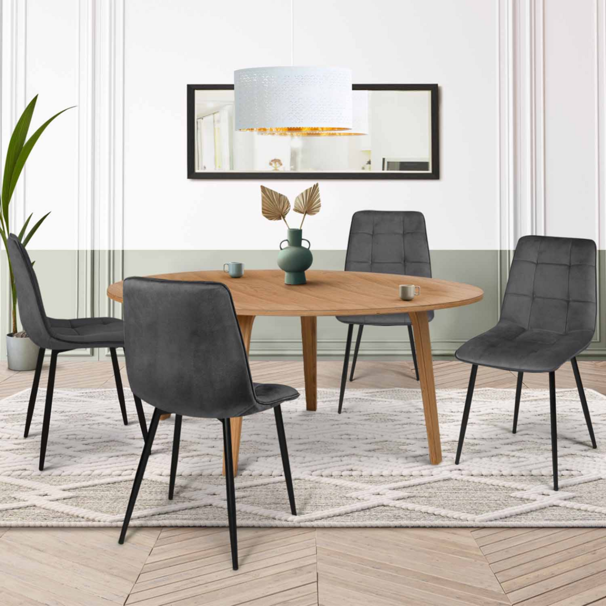 ID MARKET Lot de 4 chaises MILA en velours gris foncé pour salle à manger