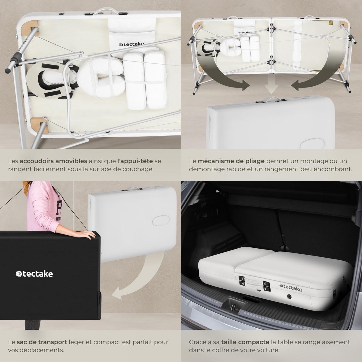 tectake Table 3 zones de massage largeur 70 cm et rembourrage 5 cm blanc