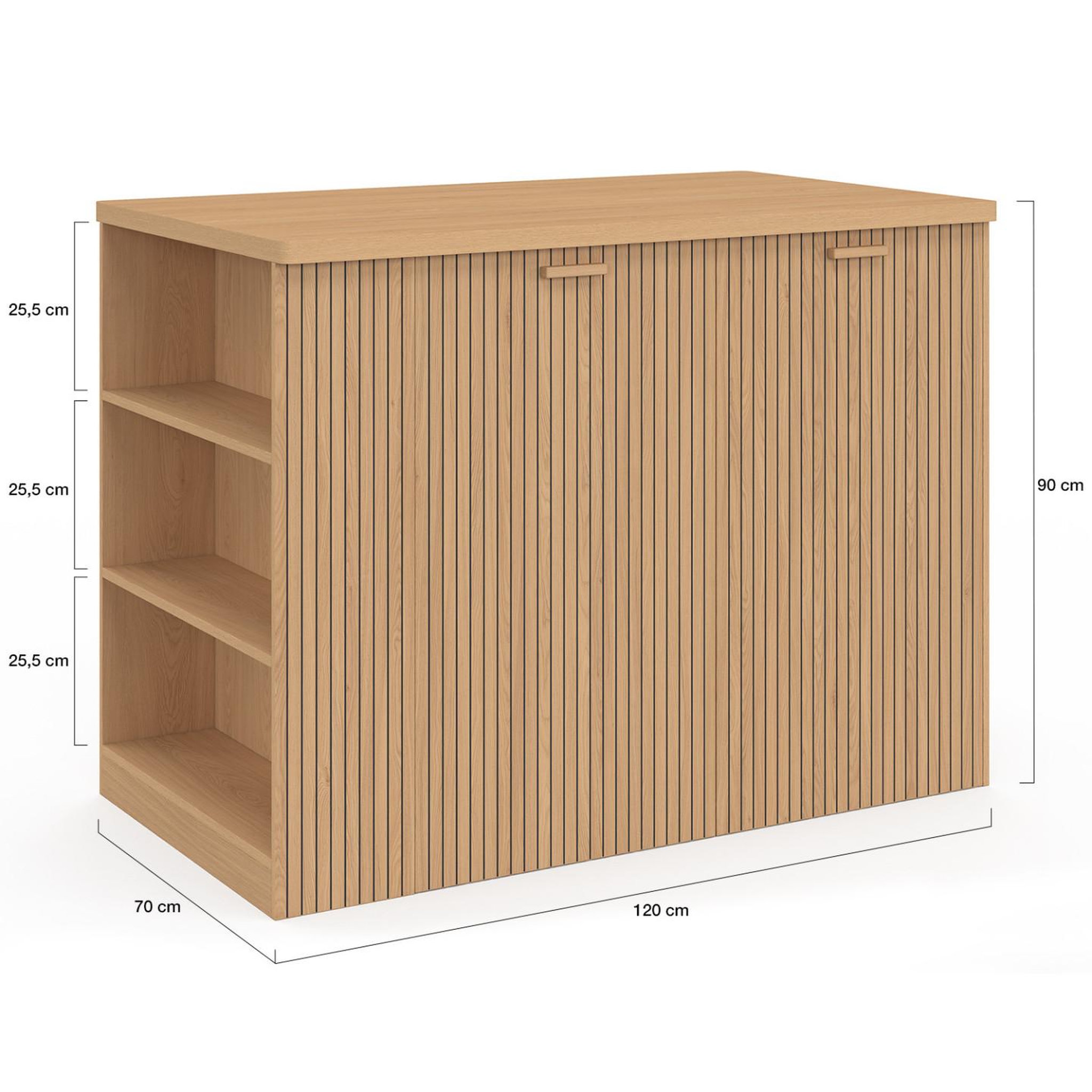 Voir la diapositive 5 : ID MARKET Ilot central juliette 120 cm effet lattes tasseau de bois
