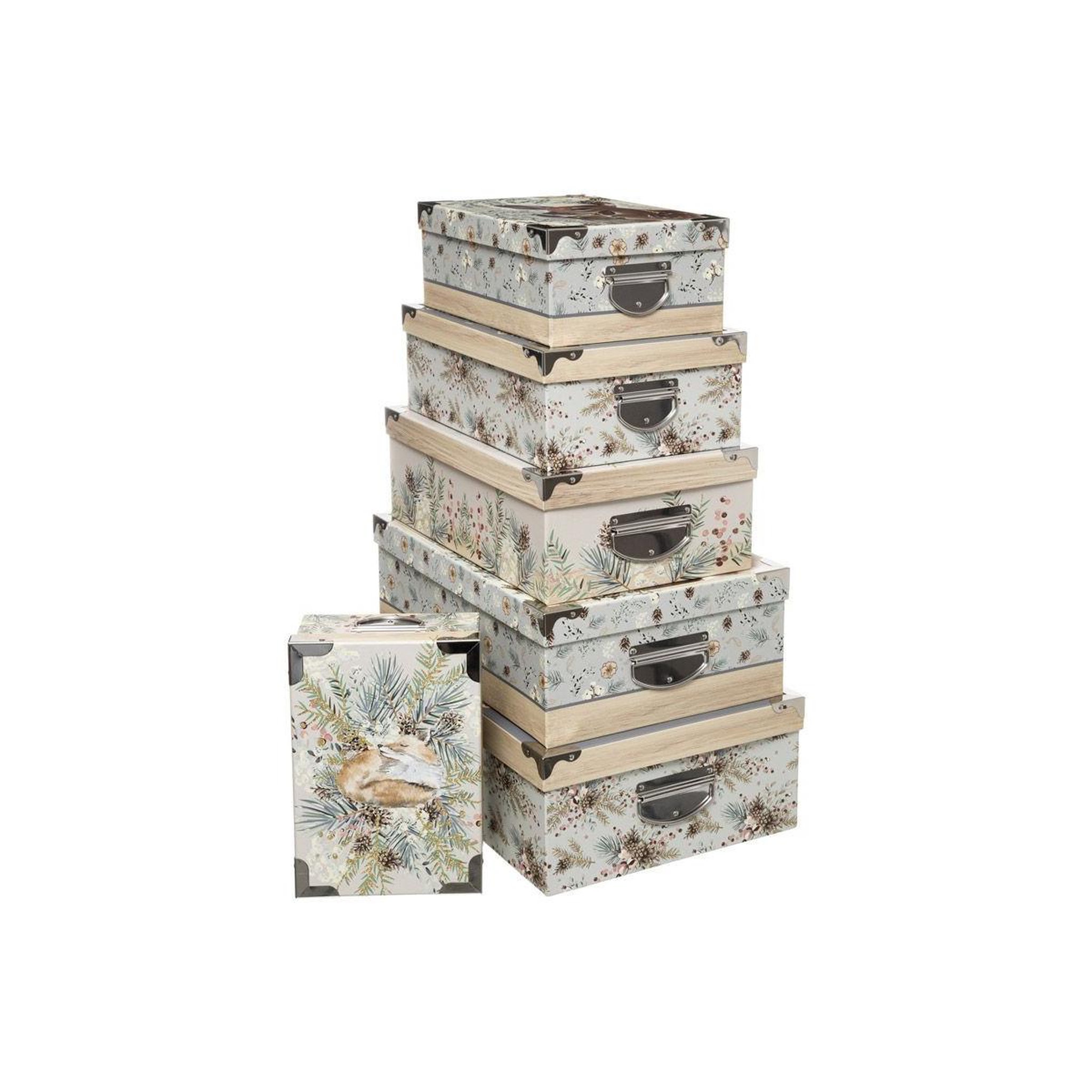 FEERIC LIGHT & CHRISTMAS Lot de 6 boîtes imprimées  glacé  48cm naturel