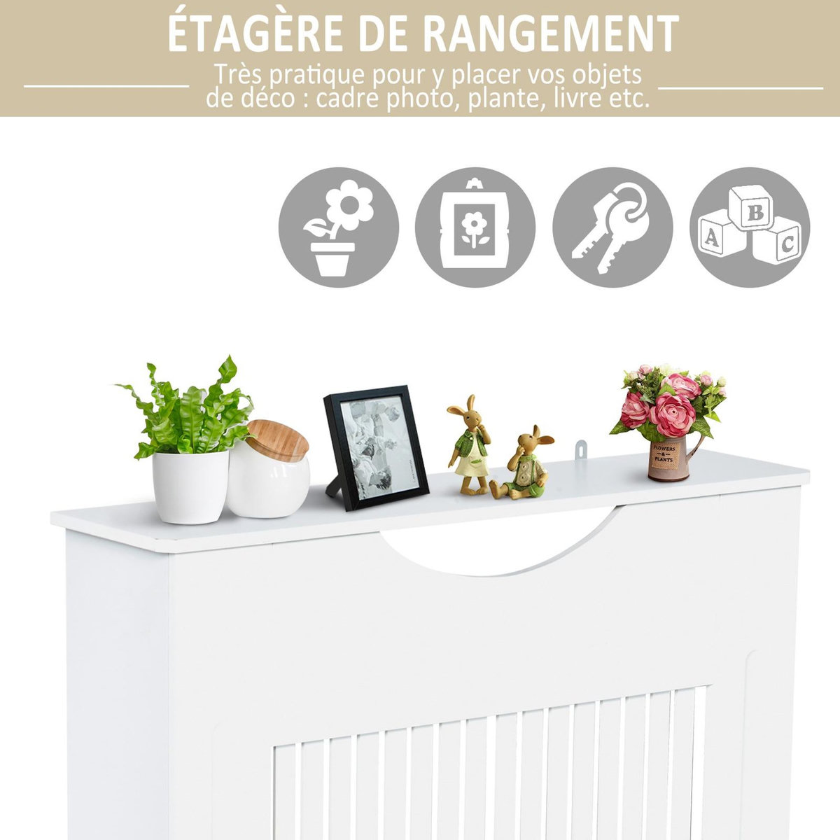 HOMCOM Cache-radiateur design panneau 78 x 19 x 82 cm MDF blanc