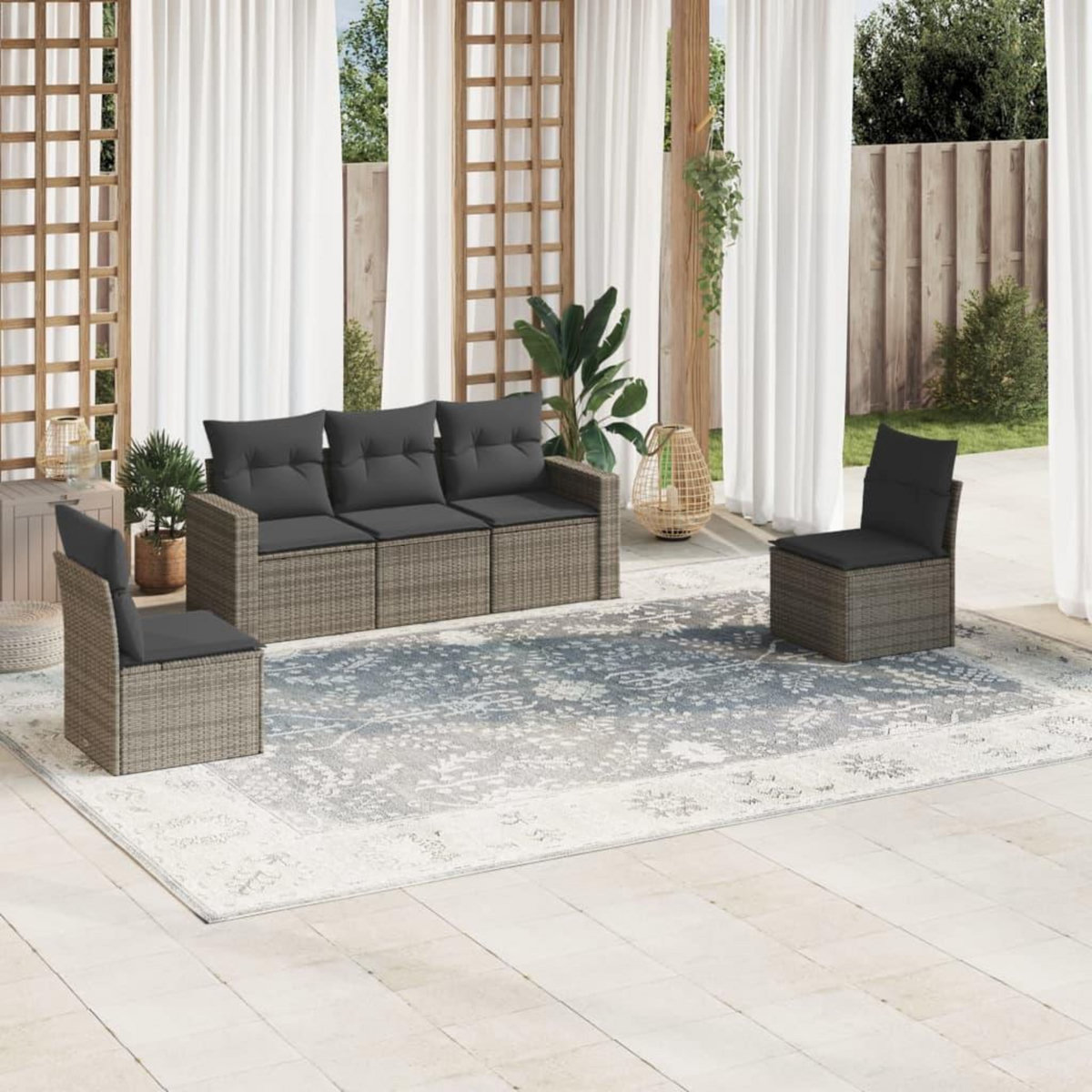 VIDAXL Salon de jardin 5 pcs avec coussins gris resine tressee