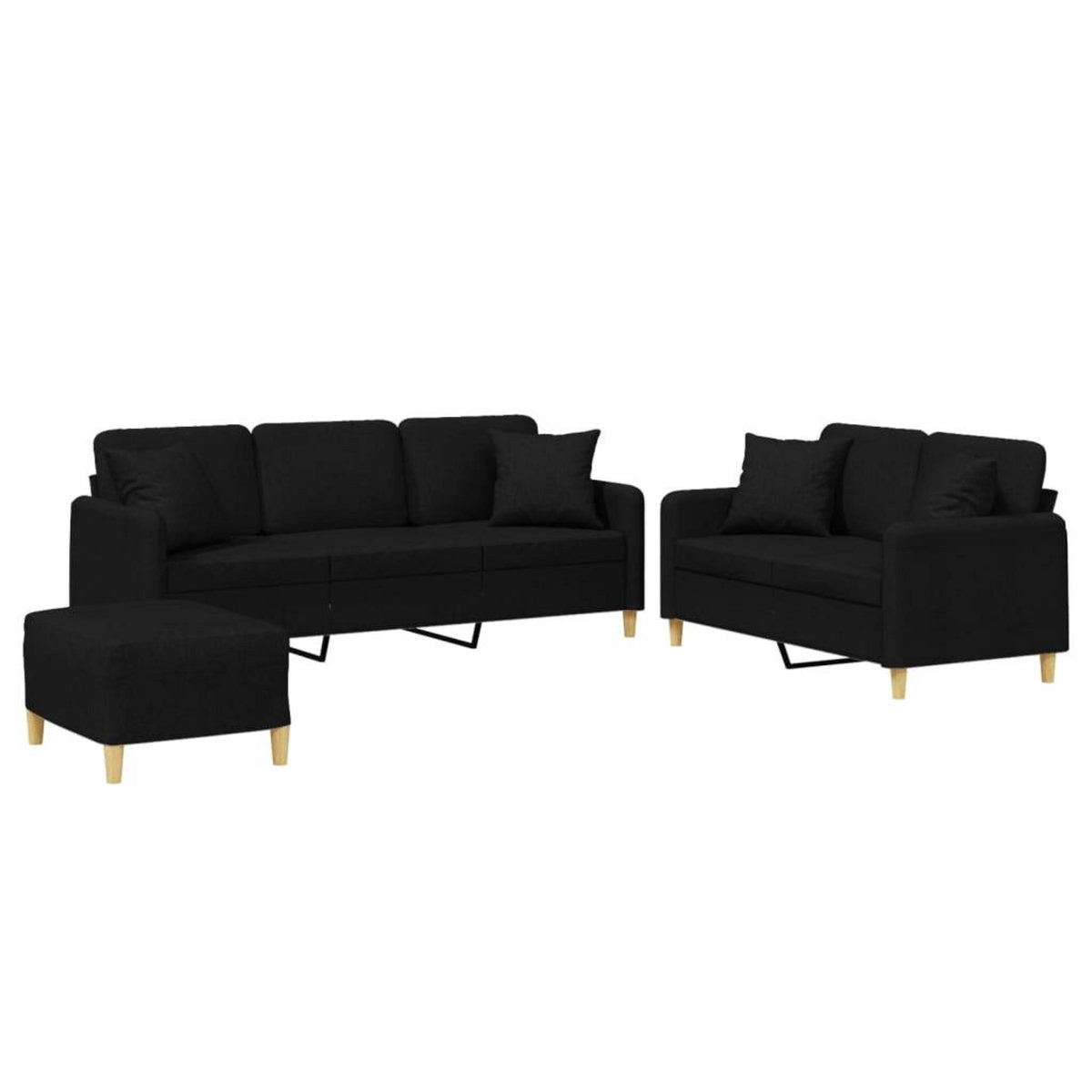 VIDAXL Ensemble de canapes 3 pcs avec coussins noir tissu