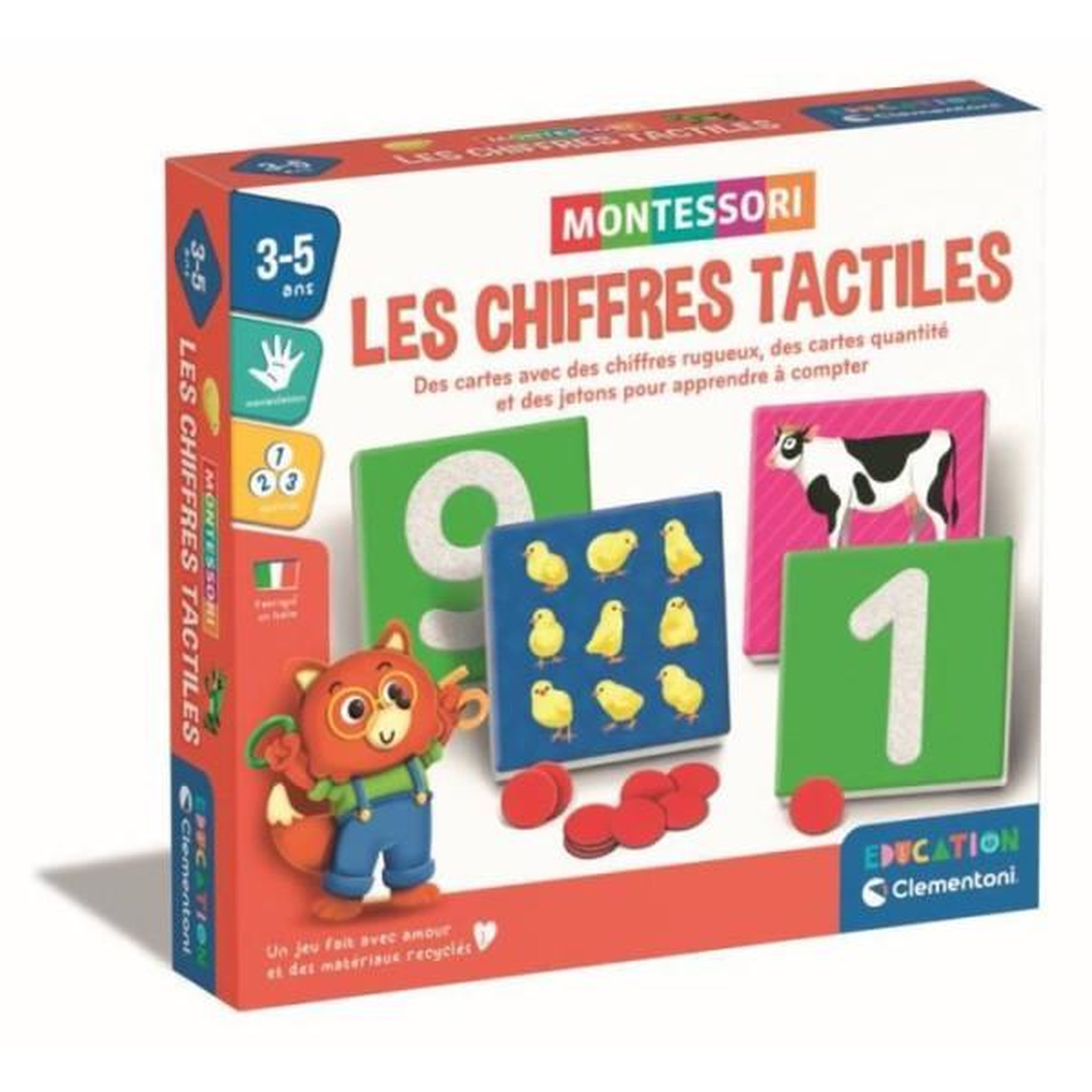 CLEMENTONI Montessori - clementoni - les chiffres tactiles - jeu éducatif apprentissage des chiffres - 10 cartes chiffres rugueux - dés 3