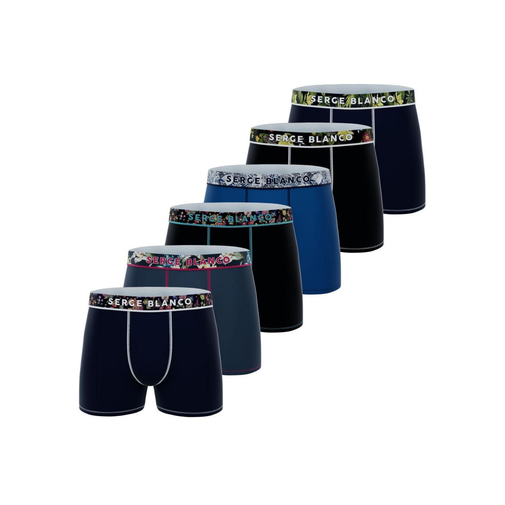 SERGE BLANCO Lot de 6 boxers homme ceinture sublimation Serge Blanco. Coloris disponibles : Noir