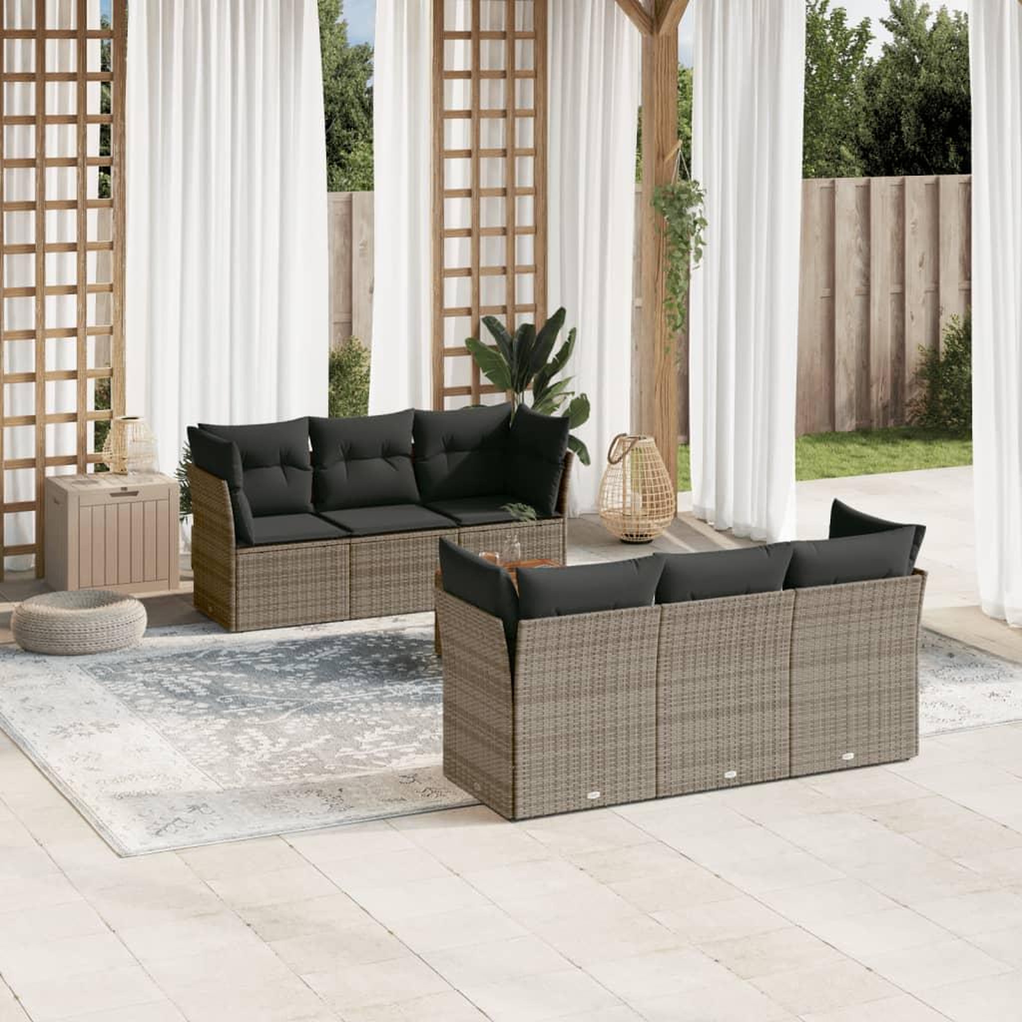 VIDAXL Salon de jardin avec coussins 7 pcs gris resine tressee