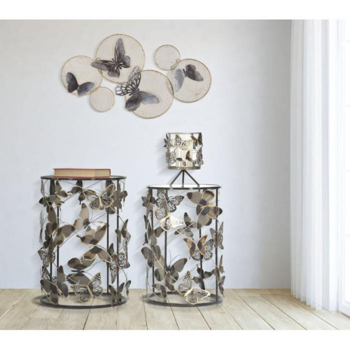 Paris Prix Déco Murale en Métal  Papillons sur Cercle  66cm Multicolore