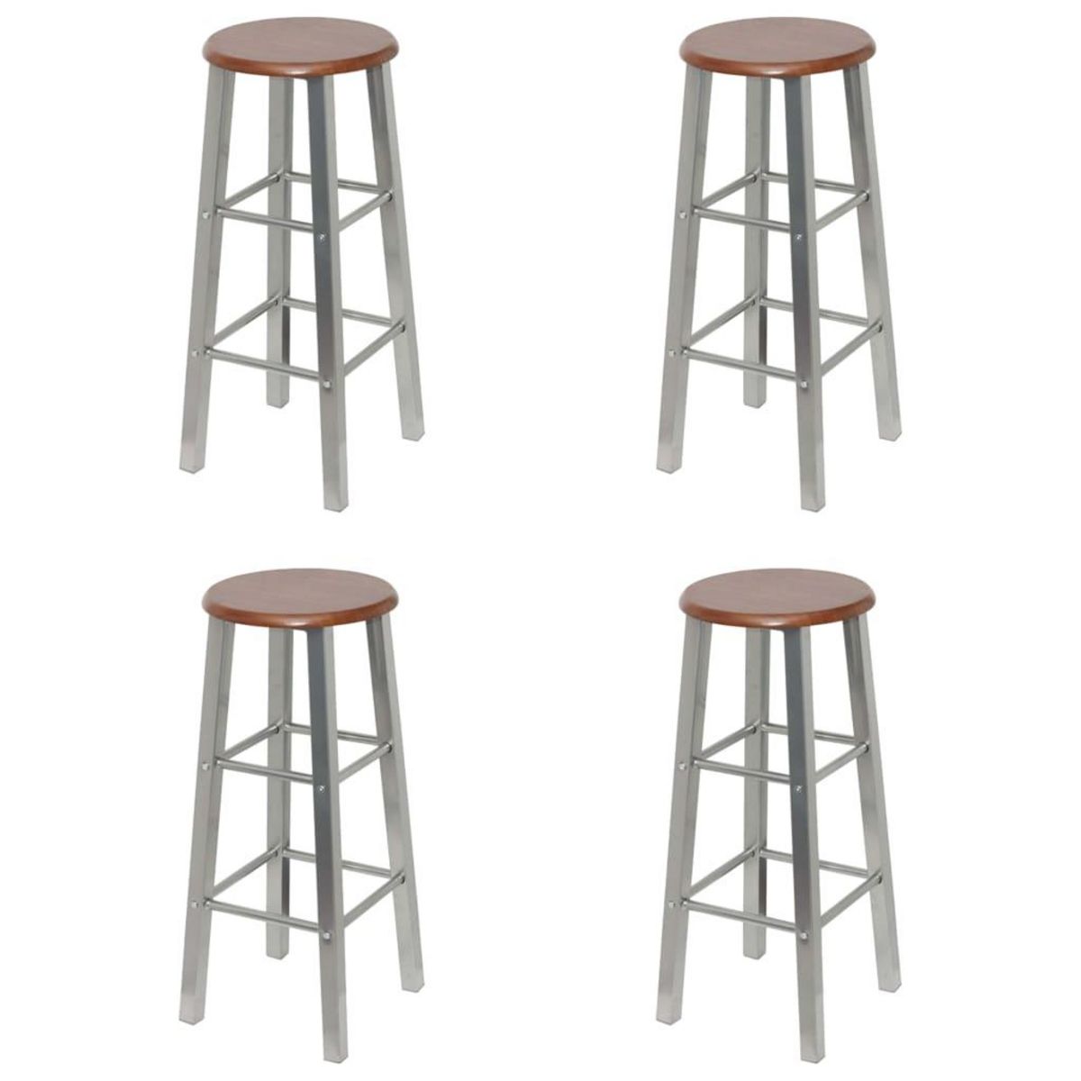 VIDAXL Tabourets de bar lot de 4 argente et marron MDF