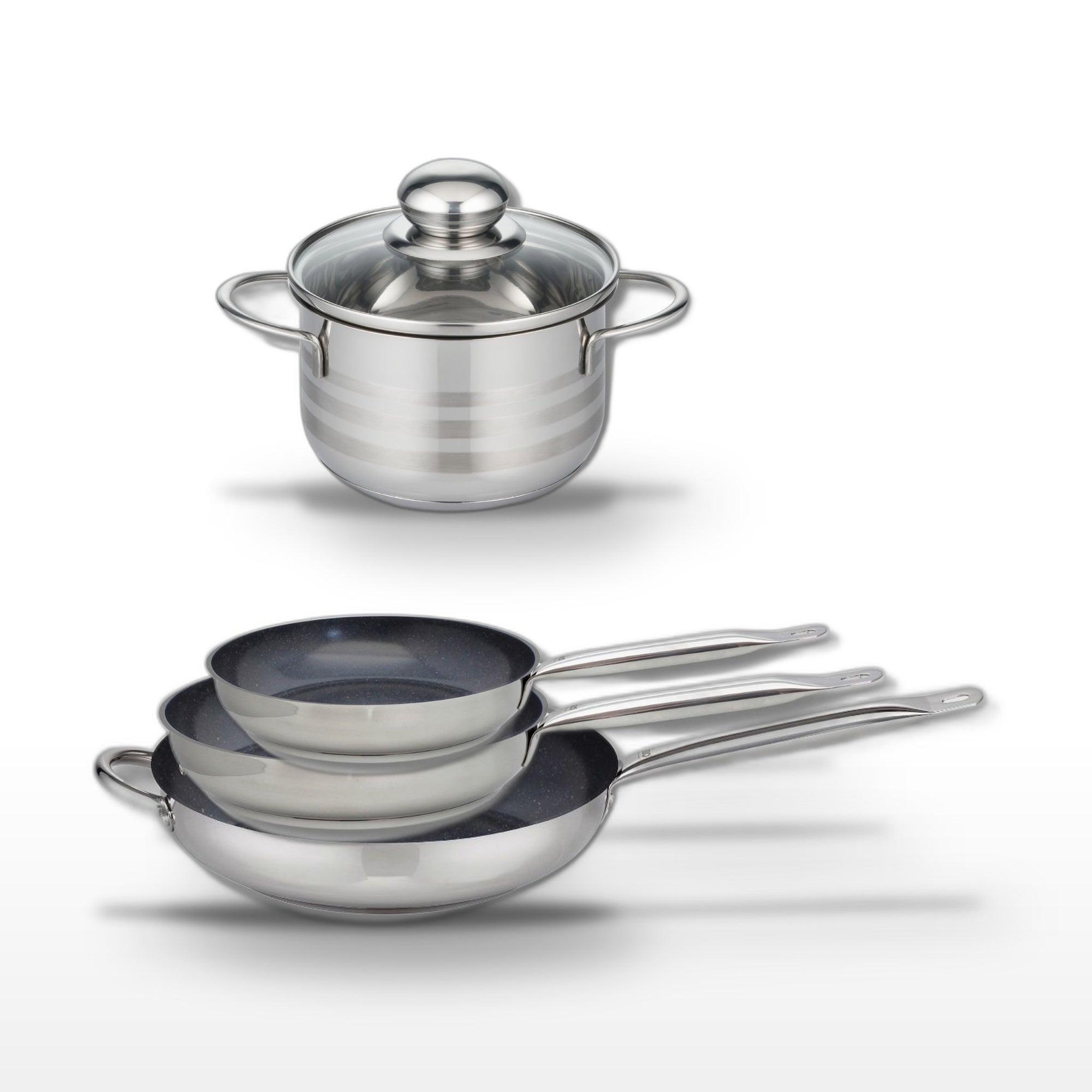 ELO Lot de 3 poêles 24/28/32 cm elo profi therm platinum et faitout 14 cm