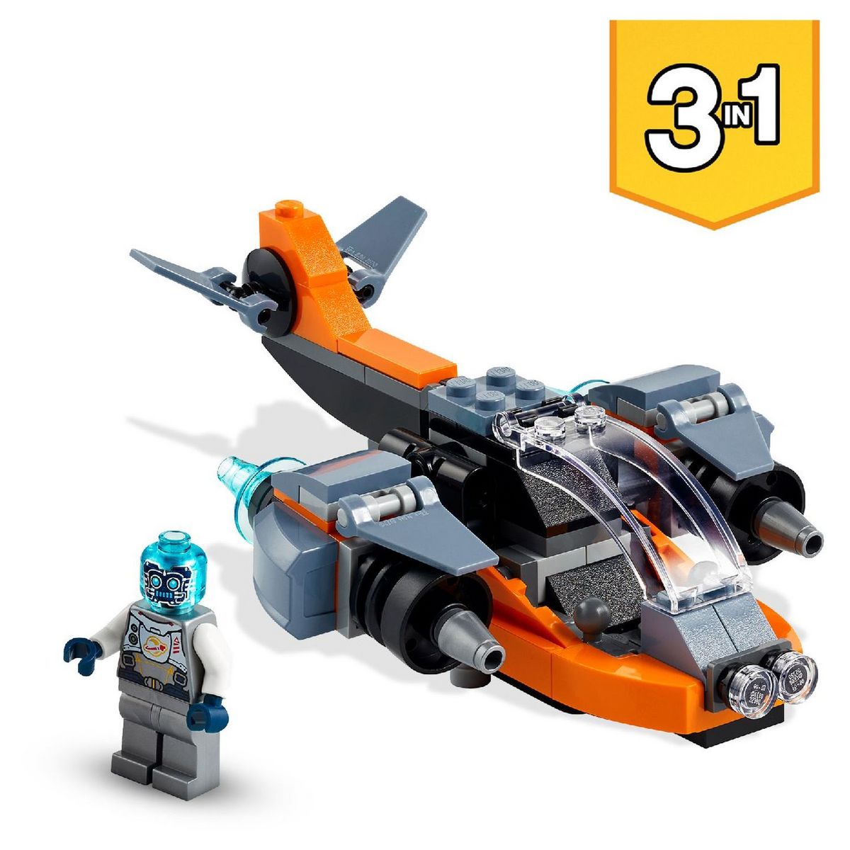 LEGO Creator 31111 - Le cyber drone, Jouet de Construction de l&rsquo;Espace, Robot, Scooter et Minifigure