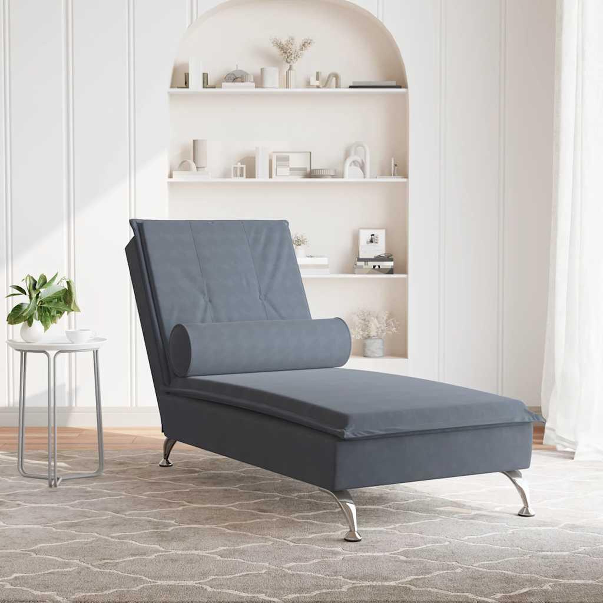 Voir la diapositive 3 : VIDAXL Chaise longue de massage avec traversin gris fonce velours