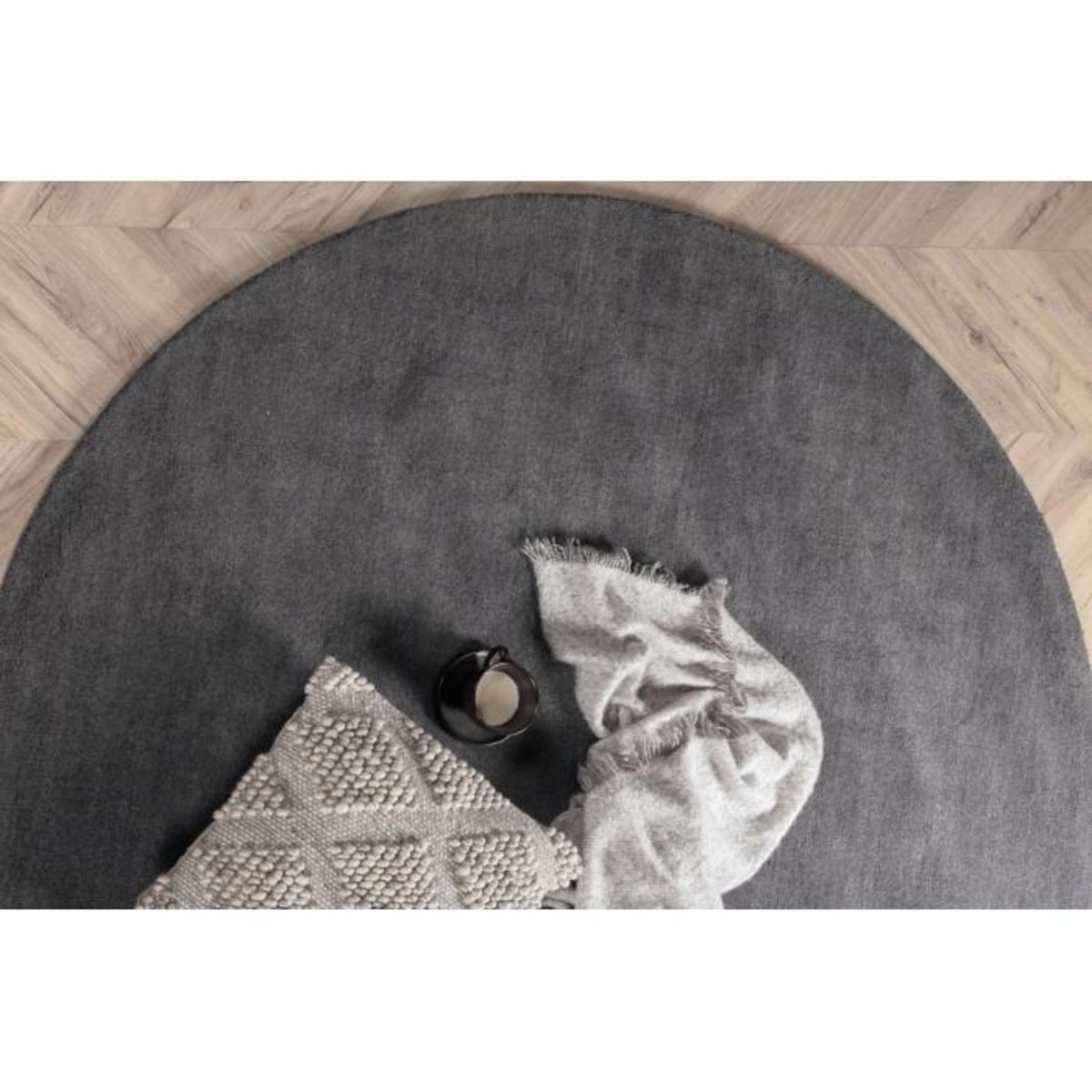 Paris Prix Tapis Déco Rond en Laine  Ulla  200cm Gris Foncé