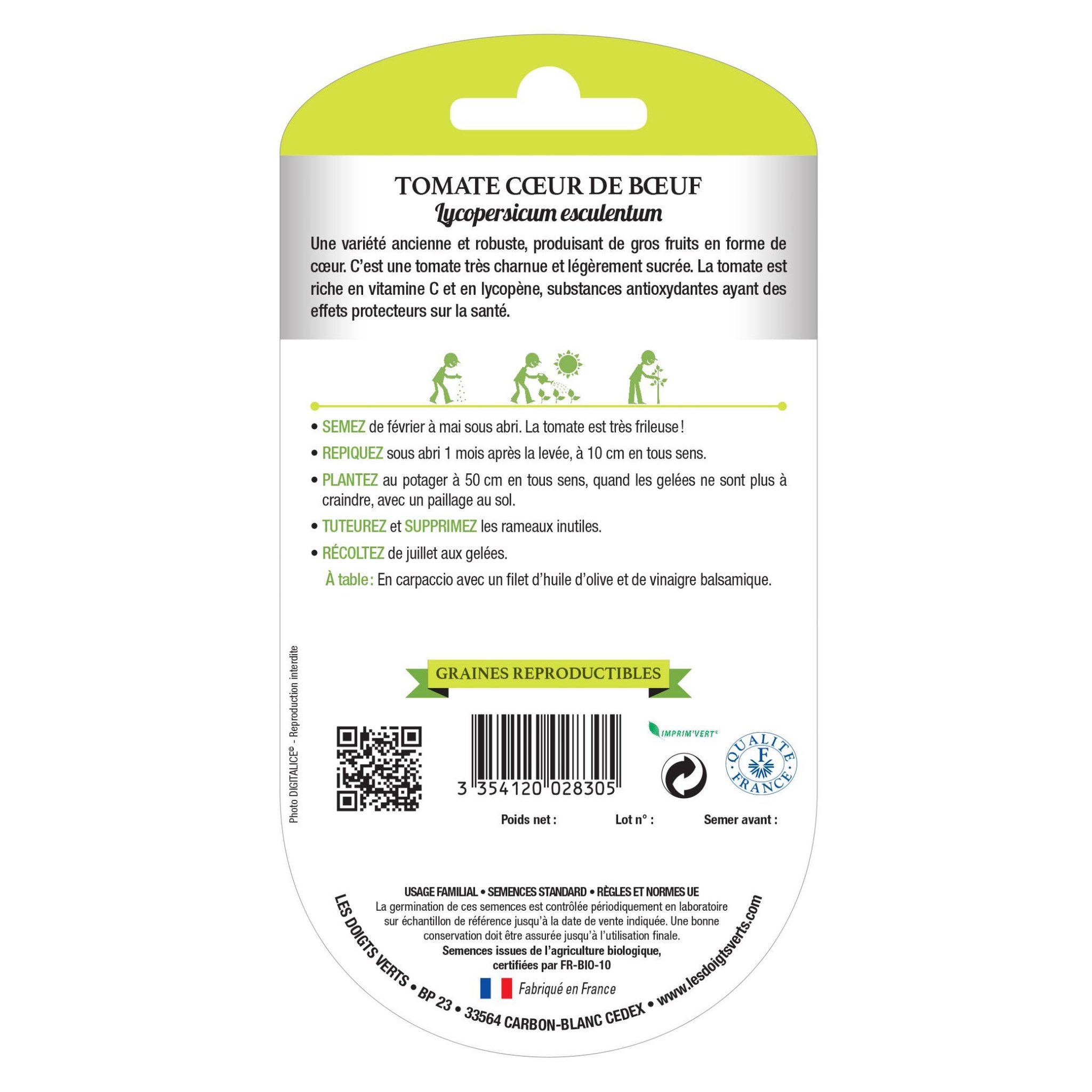 Voir la diapositive 2 : LES DOIGTS VERTS Graines tomate coeur de boeuf BIO Les Doigts Verts