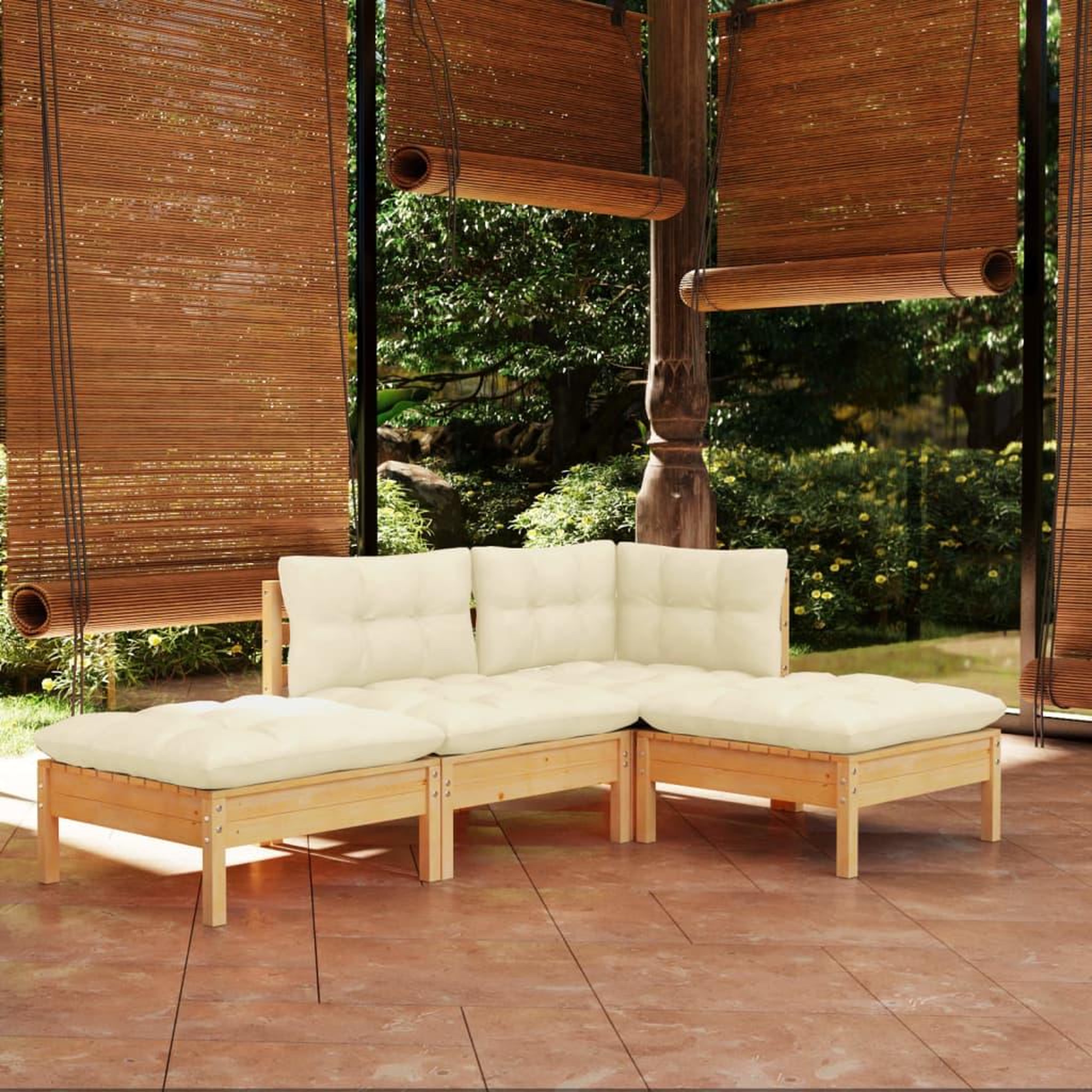 Voir la diapositive 1 : VIDAXL Salon de jardin 4 pcs avec coussins creme Bois de pin massif