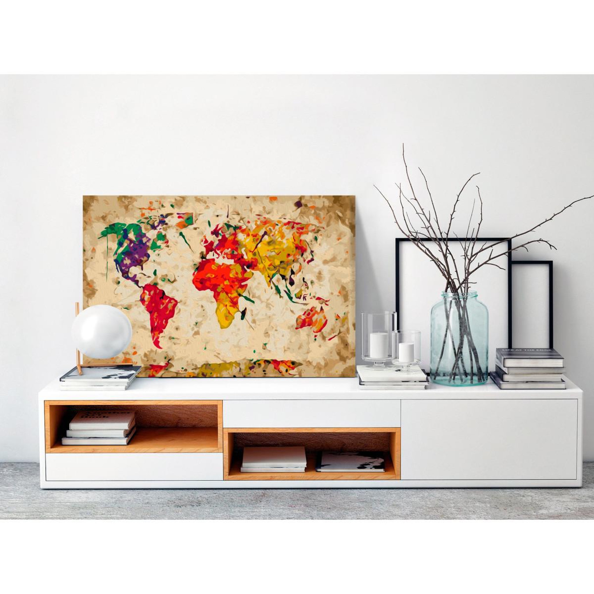 Voir la diapositive 2 : Paris Prix Tableau à Peindre Soi-Même  Carte du Monde Taches Colorée  40x60cm