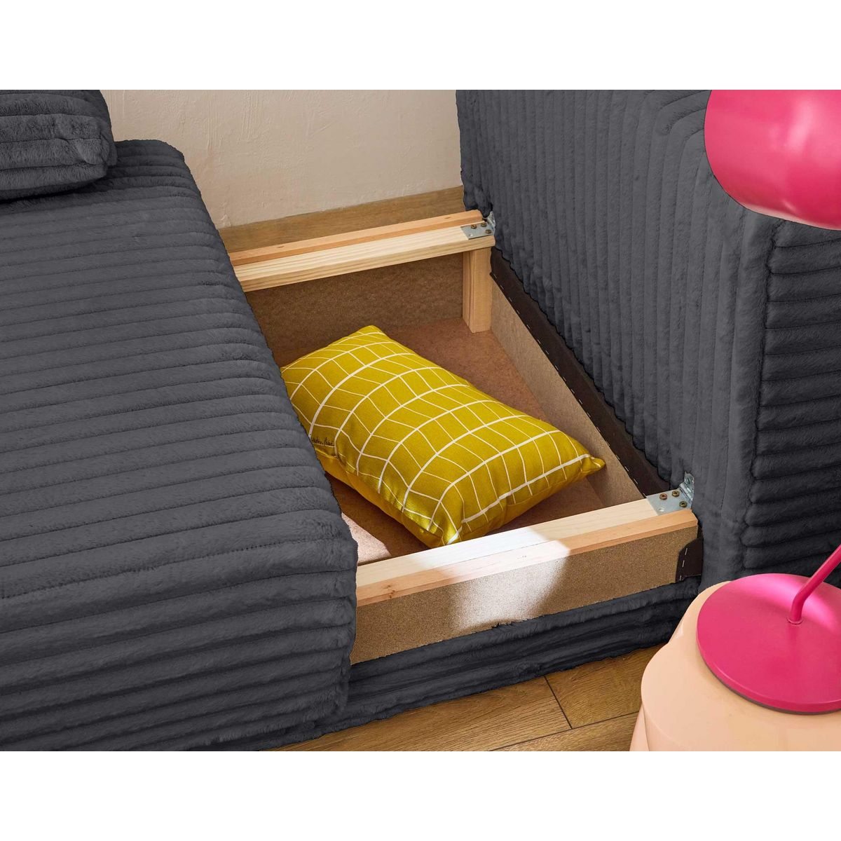 BEST MOBILIER Cristal - fauteuil - convertible avec coffre - en fausse fourrure côtelée