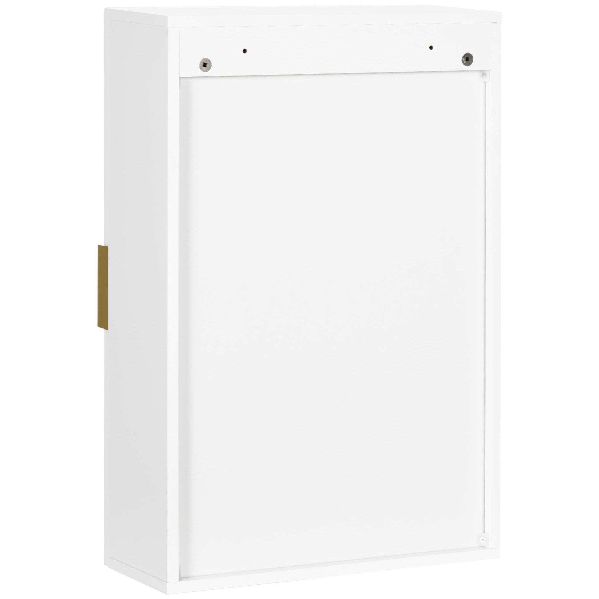 Voir la diapositive 6 : KLEANKIN Armoire murale de salle de bain - porte, 2 étagères - poignée métal doré mdf blanc