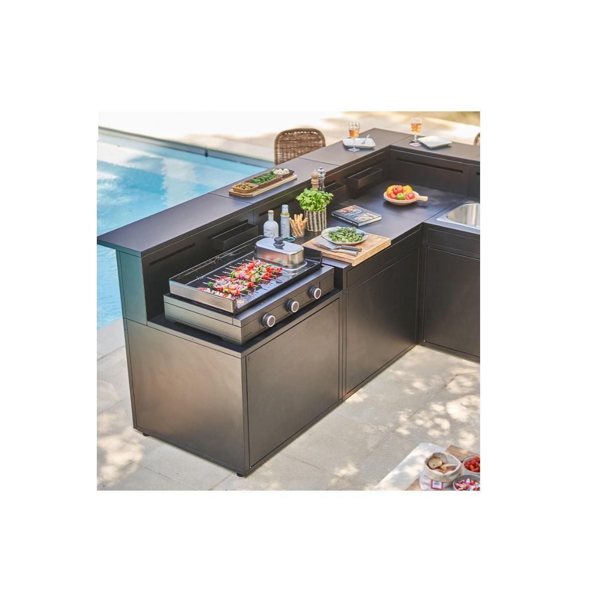 FORGE ADOUR Plancha gaz 6000w plaque fonte émaillée 74.4x42cm - MODERNG75AN