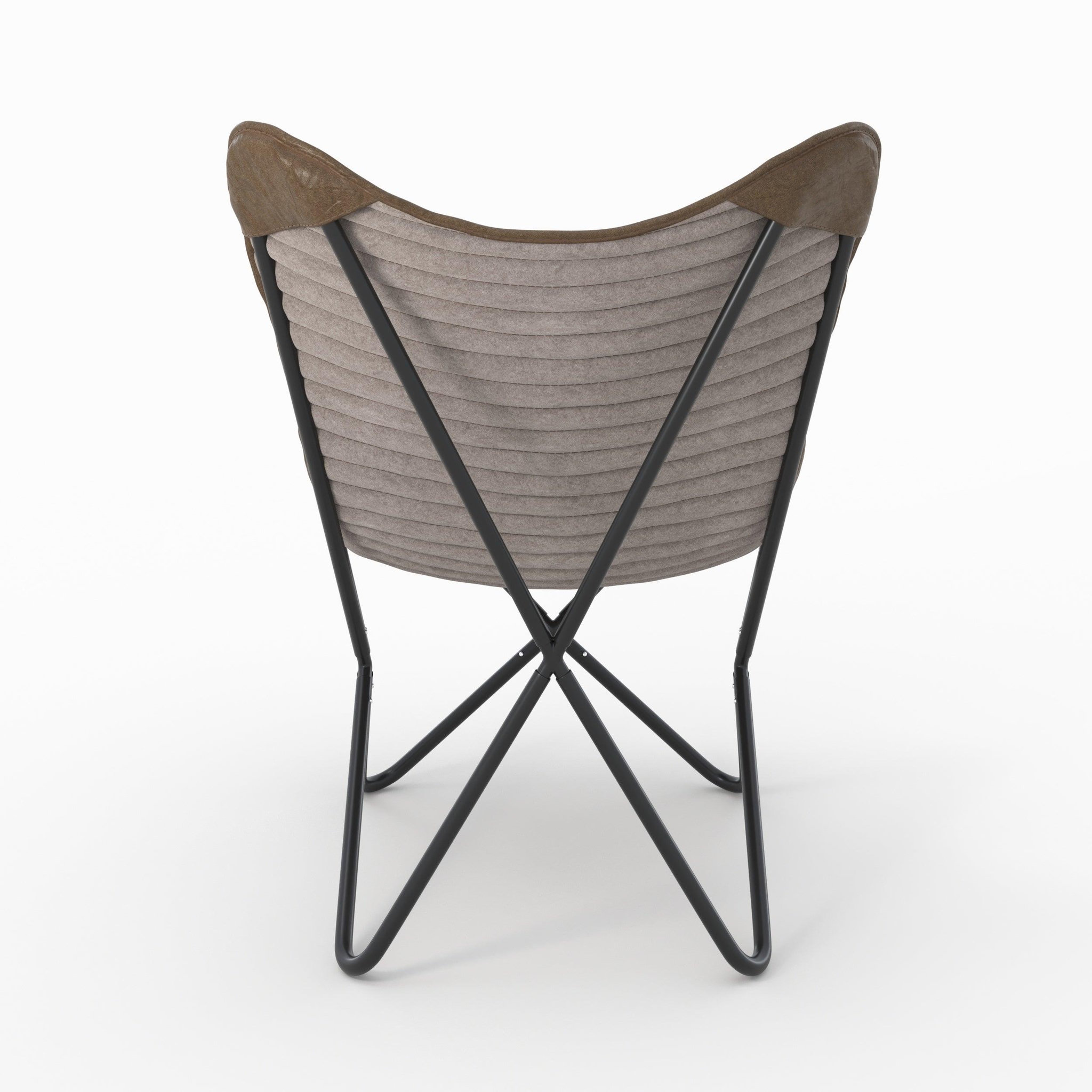 Voir la diapositive 5 : MAISON PAVANE Fauteuil papillon en cuir de chèvre marron-Octave