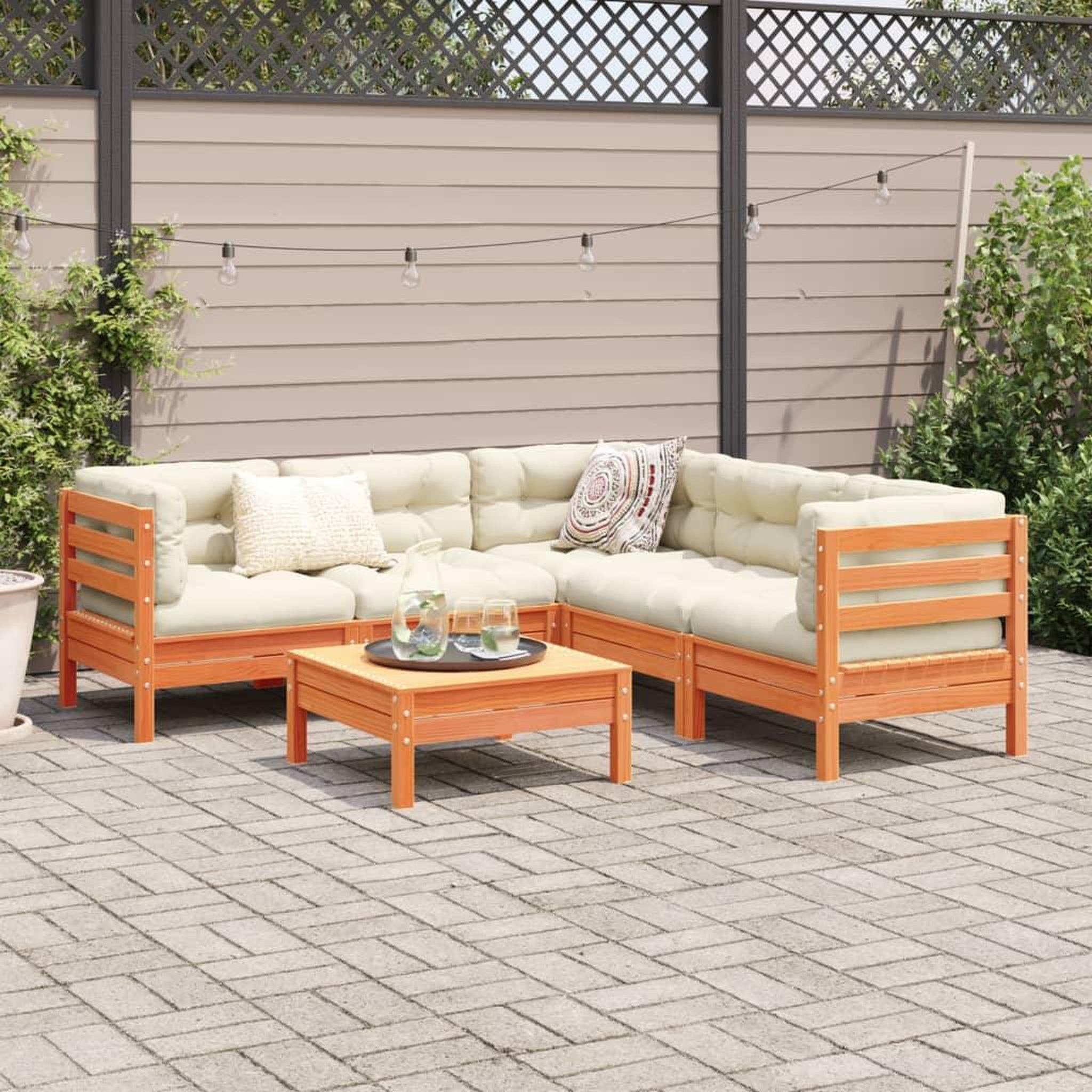 Voir la diapositive 3 : VIDAXL Salon de jardin 6 pcs avec coussins cire marron bois pin massif
