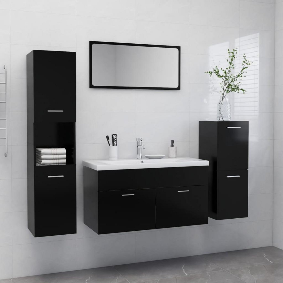 VIDAXL Ensemble de meubles de salle de bain Noir Agglomere