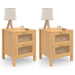 ID MARKET Lot de 2 tables de chevet EDHEN 2 tiroirs cannage et bois