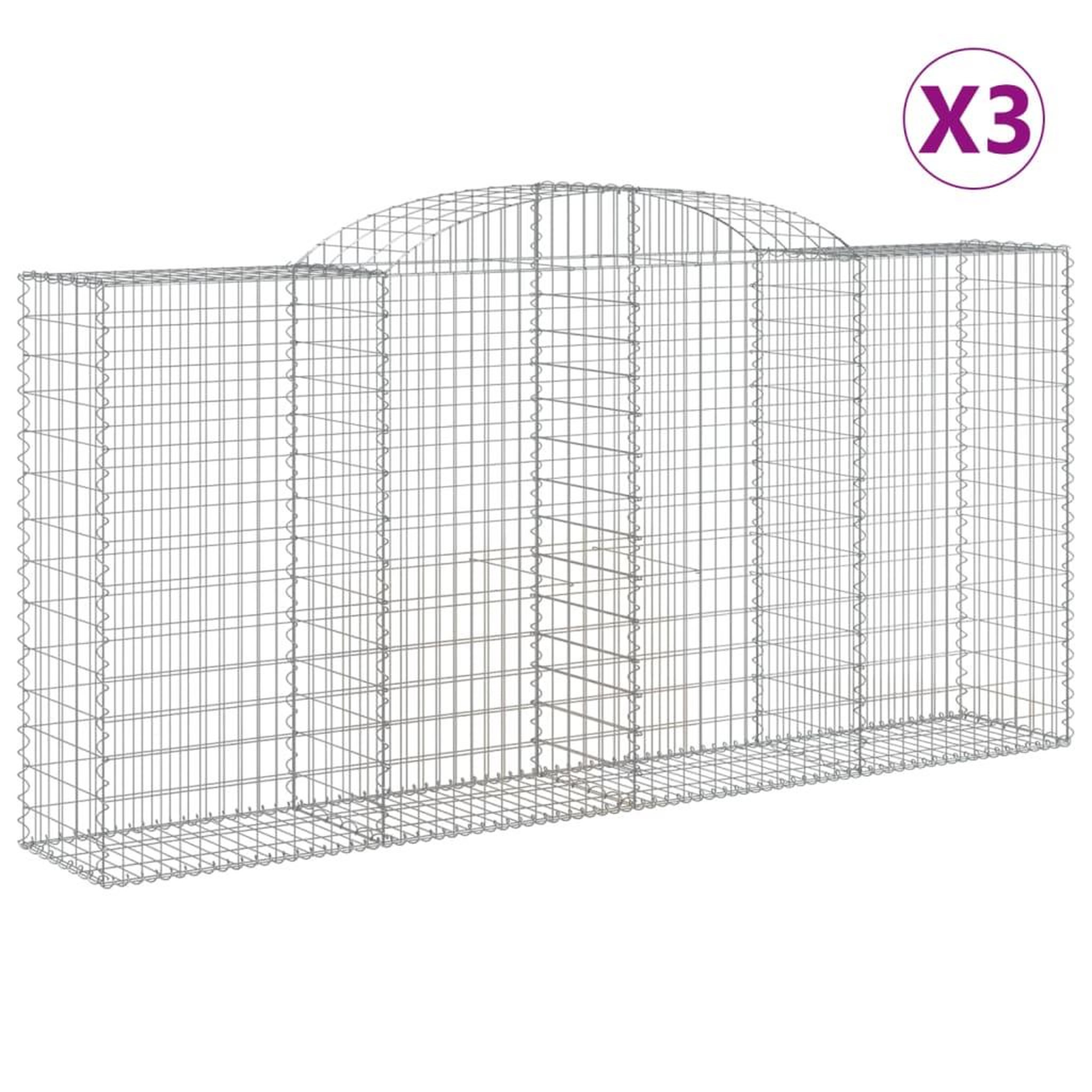 Voir la diapositive 2 : VIDAXL Paniers a gabions arques 3 pcs 300x50x140/160 cm fer galvanise