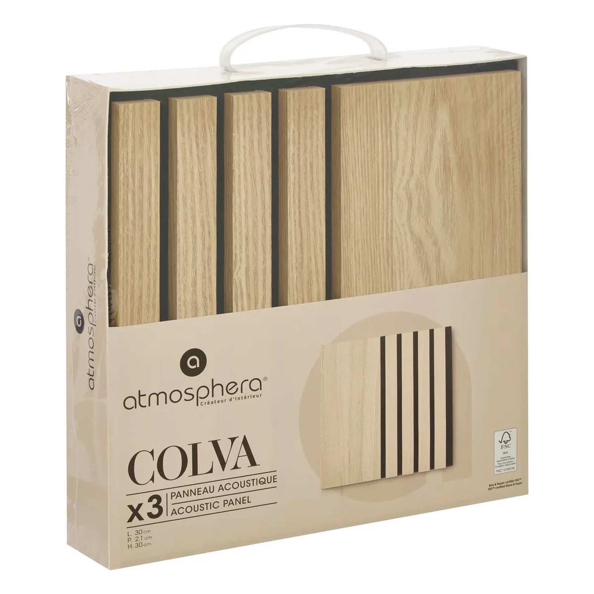 Voir la diapositive 4 : ATMOSPHERA Lot de 3 panneaux déco large  colva  30x30cm naturel