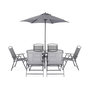 Voir la diapositive 4 : SWEEEK Table de jardin acier avec parasol + 6 assises. anthracite. structure acier avec revêtement anti rouille