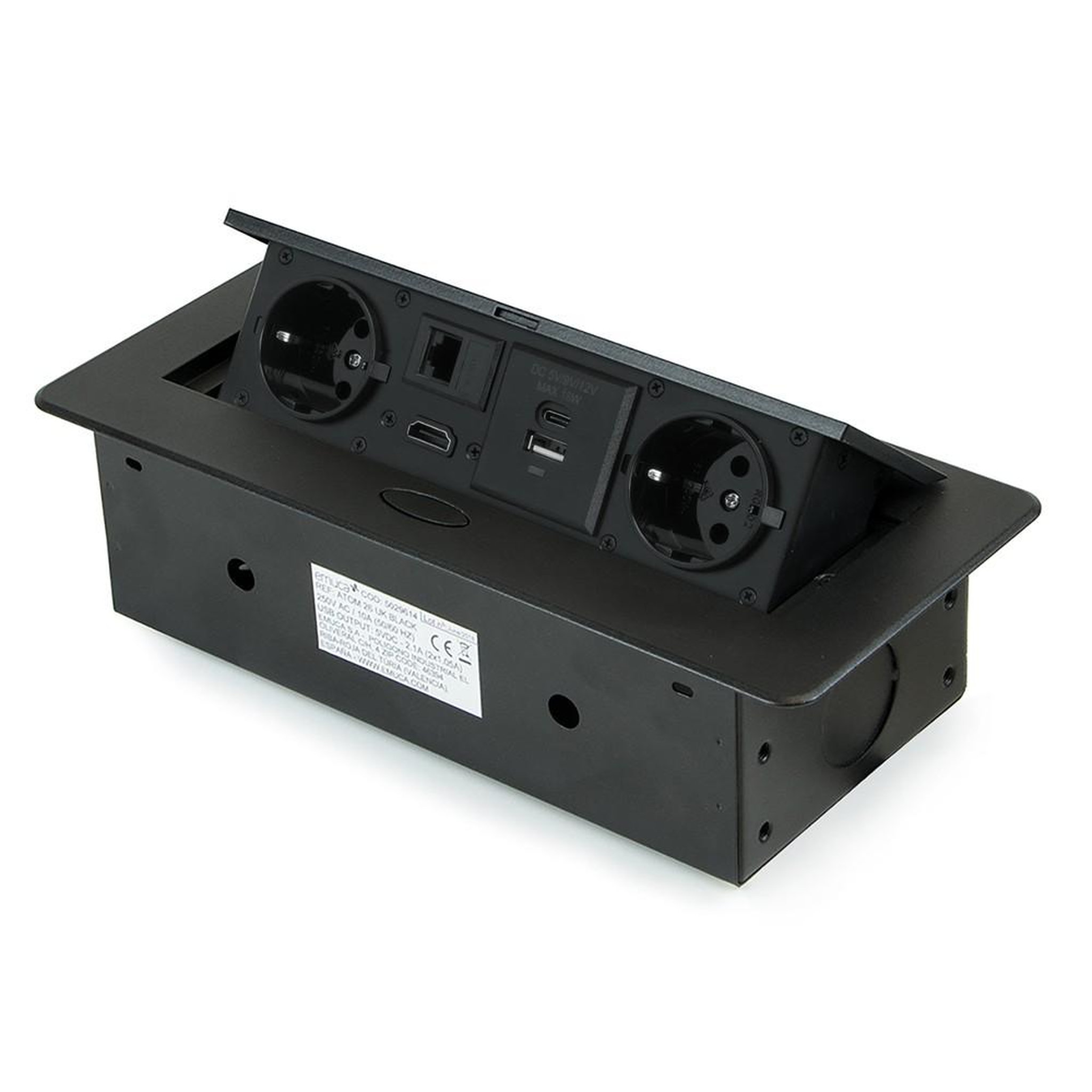 EMUCA SRL Multiconnecteur Atom 26 A+C pour bureau - Peint en noir- Acier et Plastique et Zamak