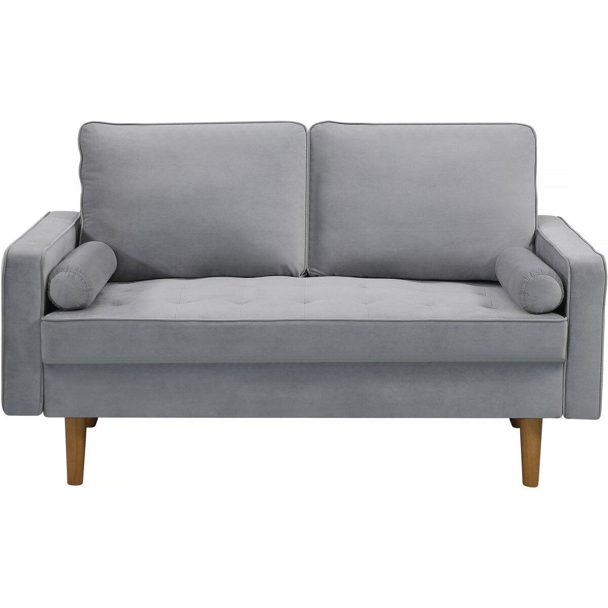 Habitat et Jardin Canapé fixe en velours  Yannick  - 82 x 147 x 86 cm - 2 places - Gris clair.