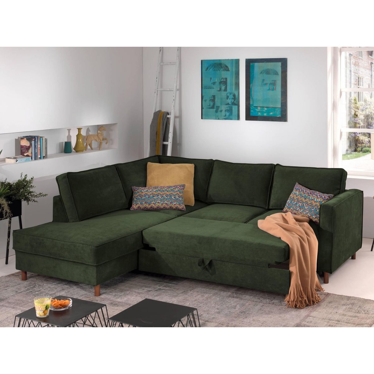 LISA DESIGN Jake - canapé d'angle gauche - convertible - 5 places - en velours côtelé