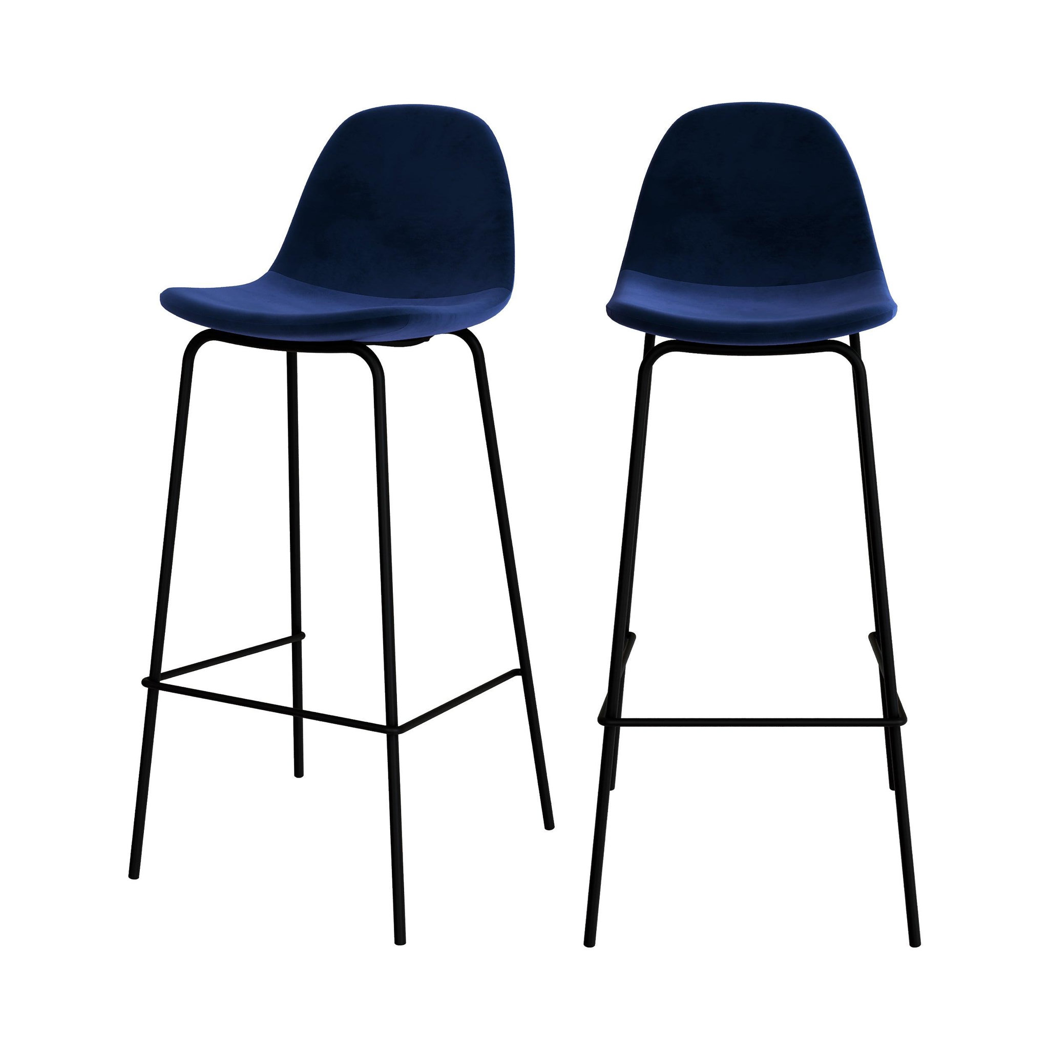 MAISON PAVANE Lot de 2 chaises de bar en velours bleu foncé 75 cm-henrik