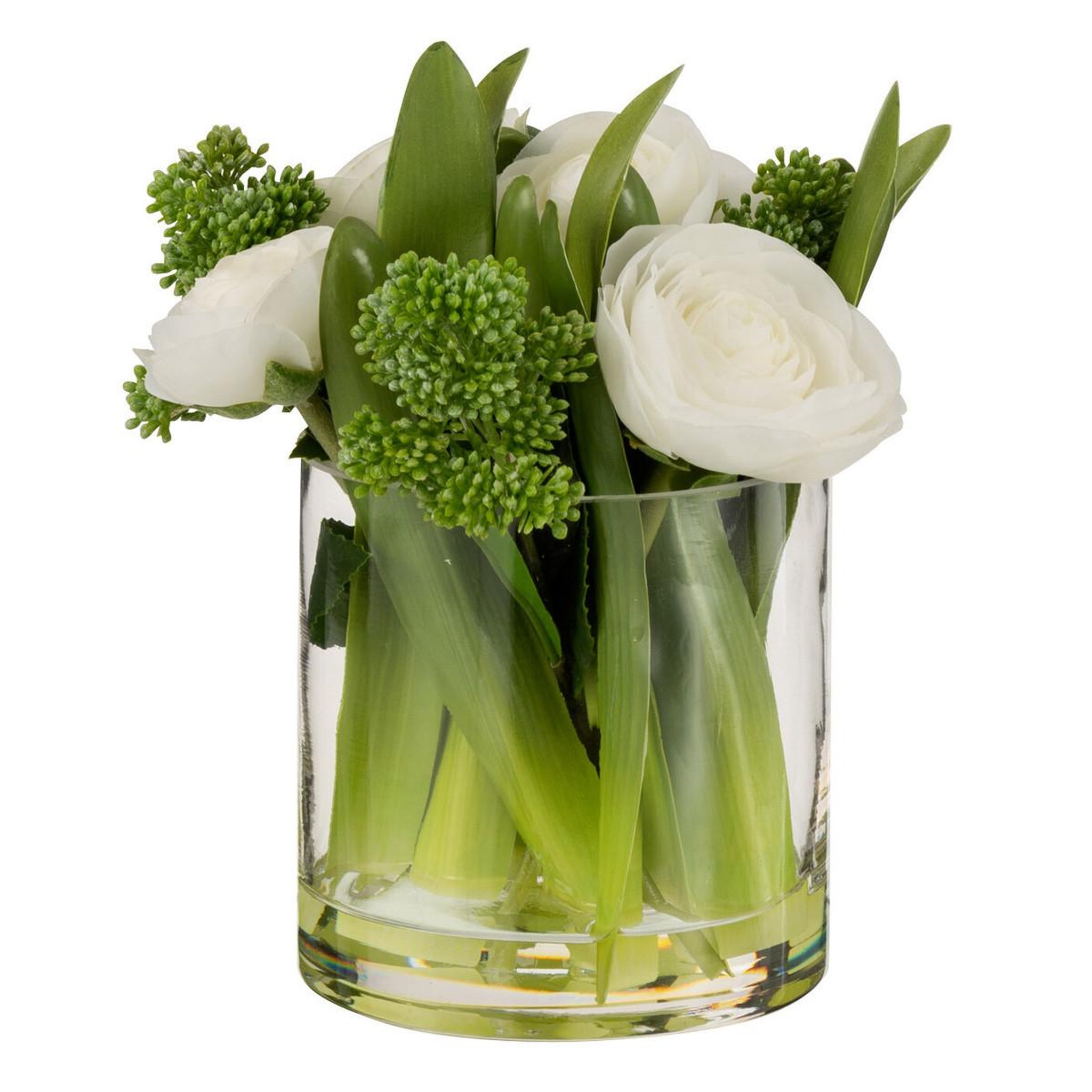 J-LINE Composition Florale Renoncule  Vase  21cm Blanc