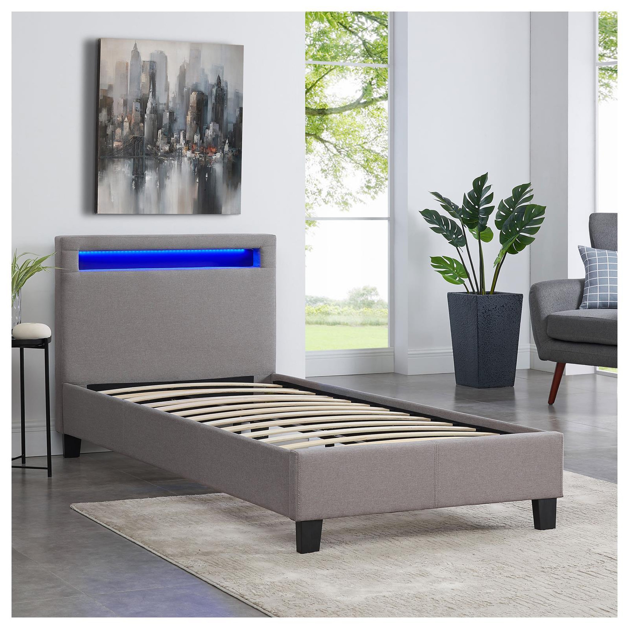 Voir la diapositive 4 : IDIMEX Lit LED simple MOLINA 90x190 cm, avec sommier, revêtement tissu