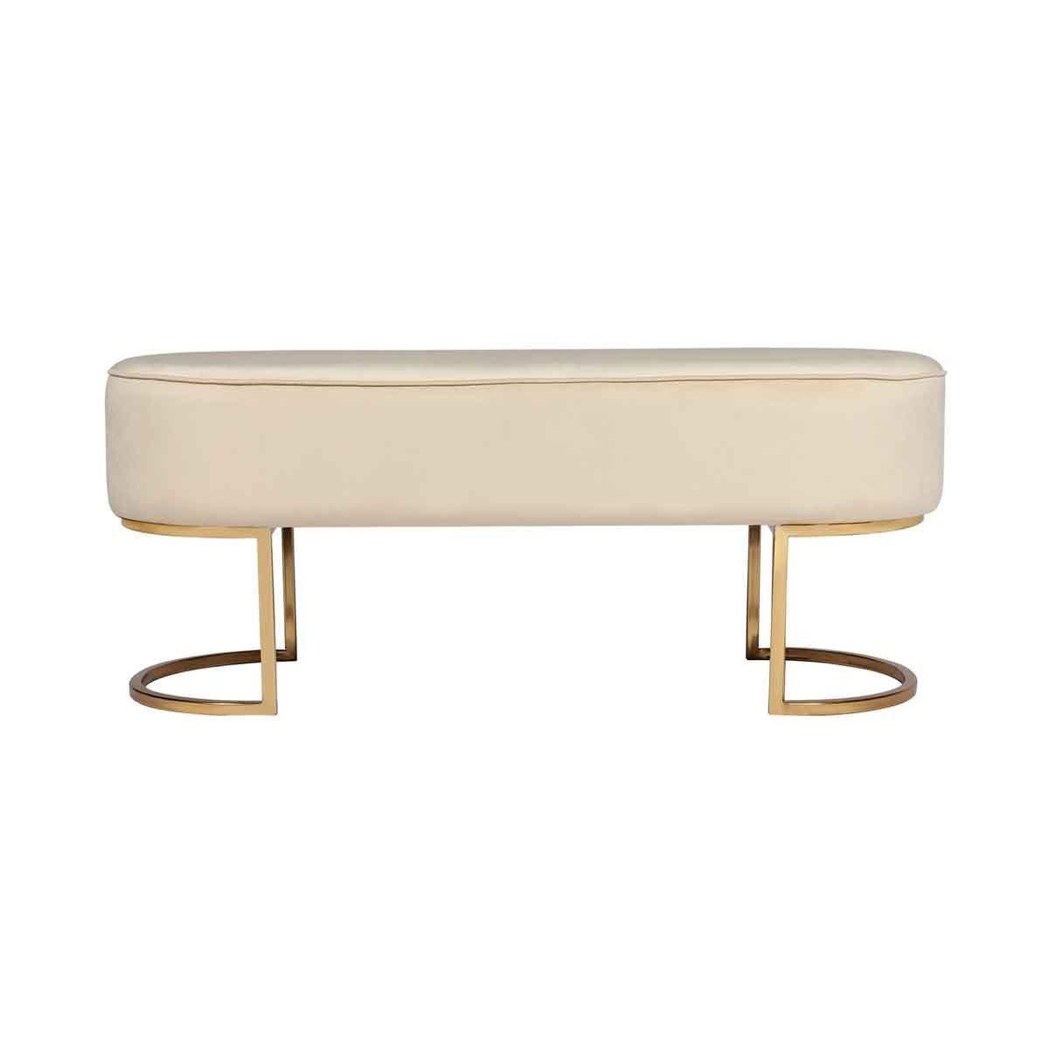 Voir la diapositive 2 : Paris Prix Banc Design en Velours  Pera  105cm Crème & Or