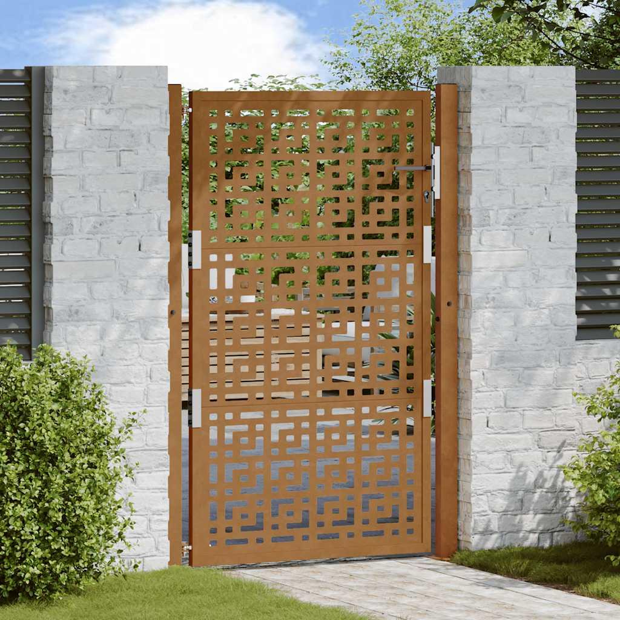 VIDAXL Porte de jardin acier resistant aux intemperies design croise